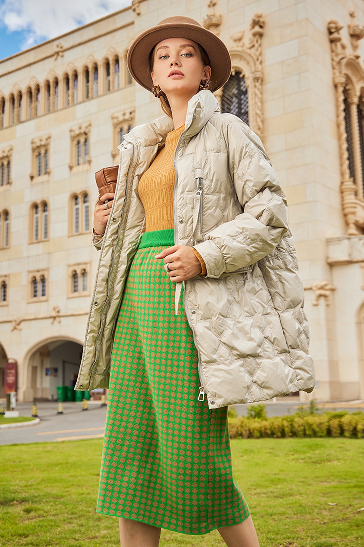 KAMILAN Women's Knitted A-Line Skirt – 2025 Autumn/Winter New High-Waist Midi Skirt