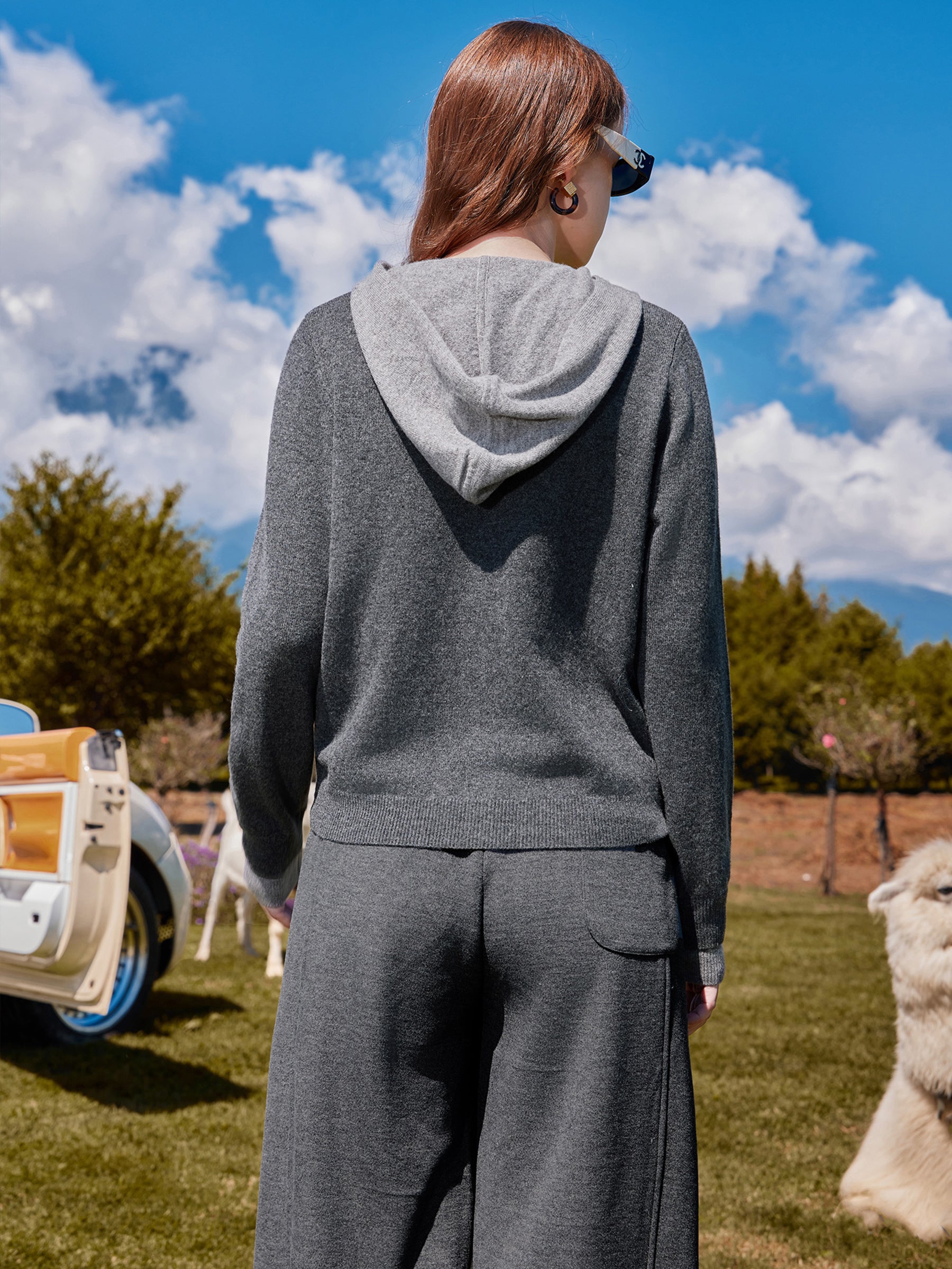 KAMILAN Women’s 2025 Fall 100% Merino Wool Colorblock Hooded Knit Cardigan Button-Front Soft Loose-Fit Sweater Jacket