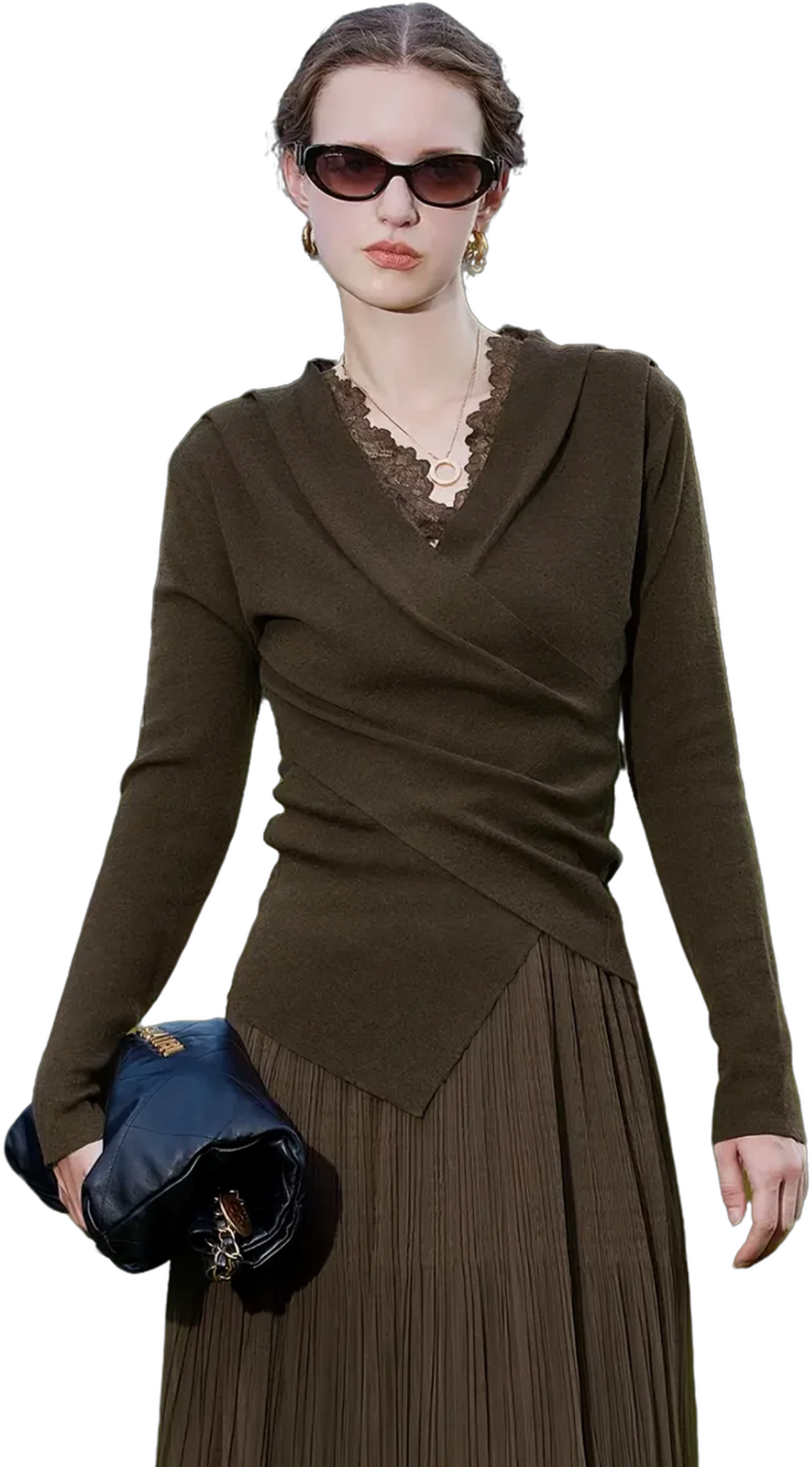 KAMILAN French-style unique design sweater for women, 2025 autumn new style, irregular bottom layer shirt, knitted top garment