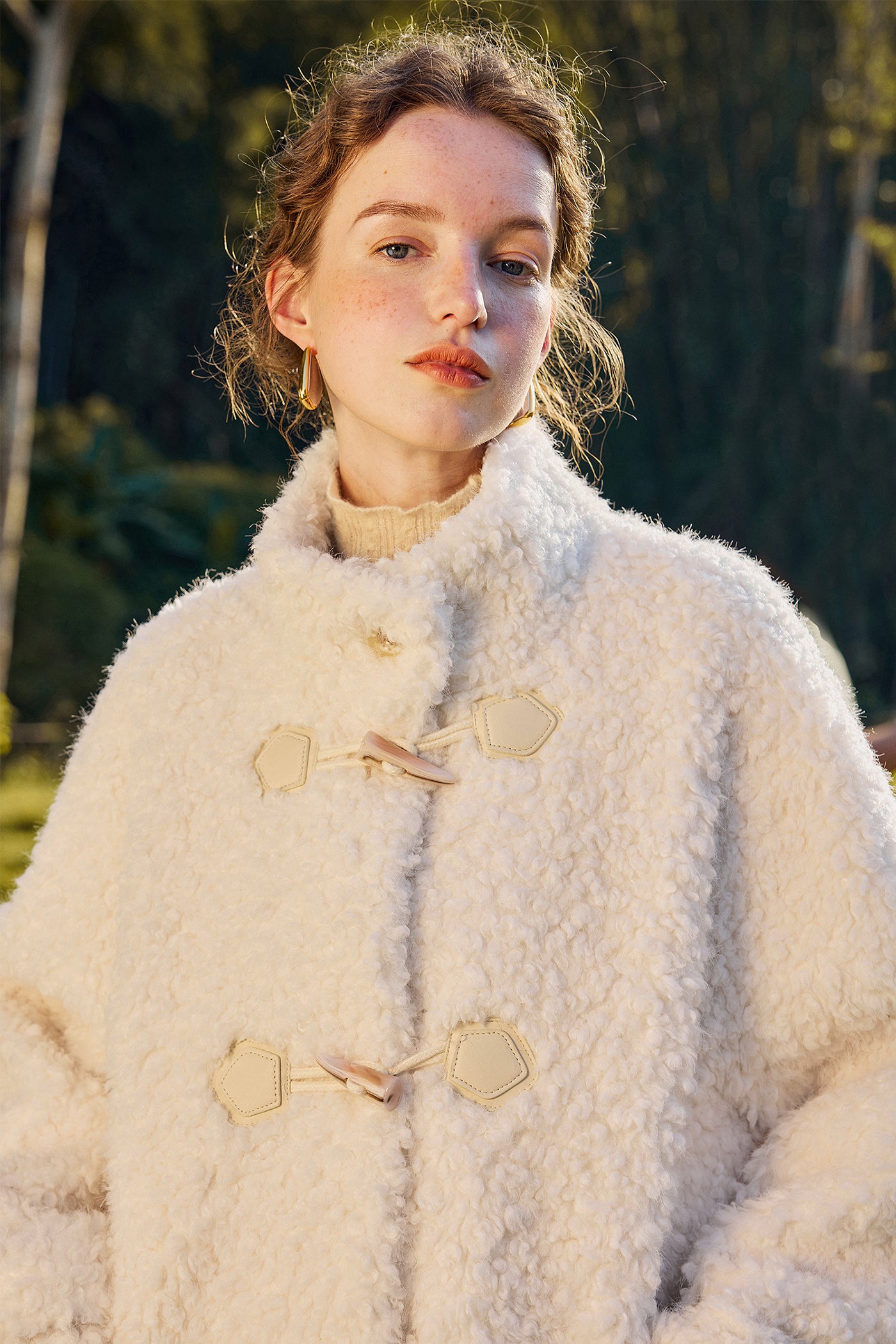 KAMILAN Women's Toggle Coat – 2025 Winter New Loose-Fit Mid-Length Warm Faux Fur Overcoat