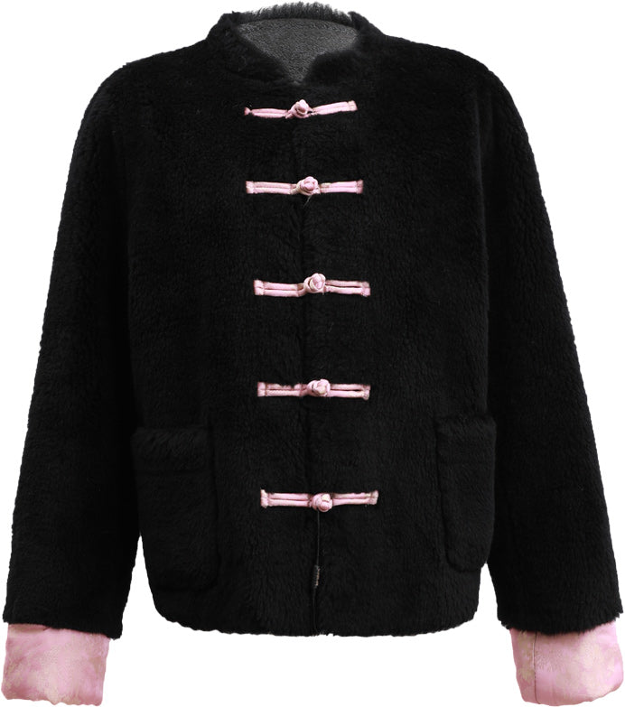 KAMILAN Short-Length New Chinese-style Retro Shearling Coat (2025 Winter, Mid-Length Warm Shearling Jacket)