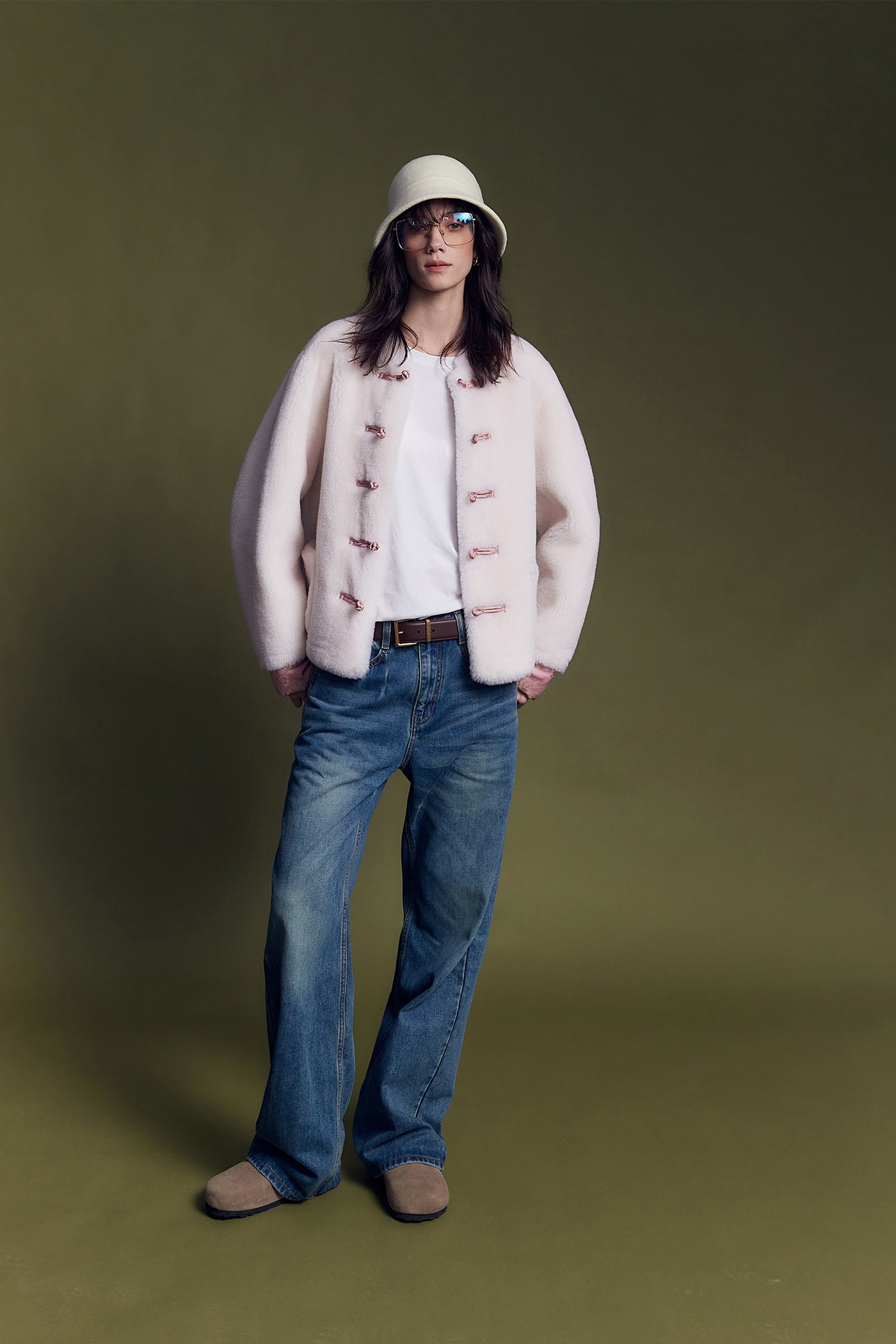 KAMILAN Short-Length New Chinese-style Retro Shearling Coat (2025 Winter, Mid-Length Warm Shearling Jacket)