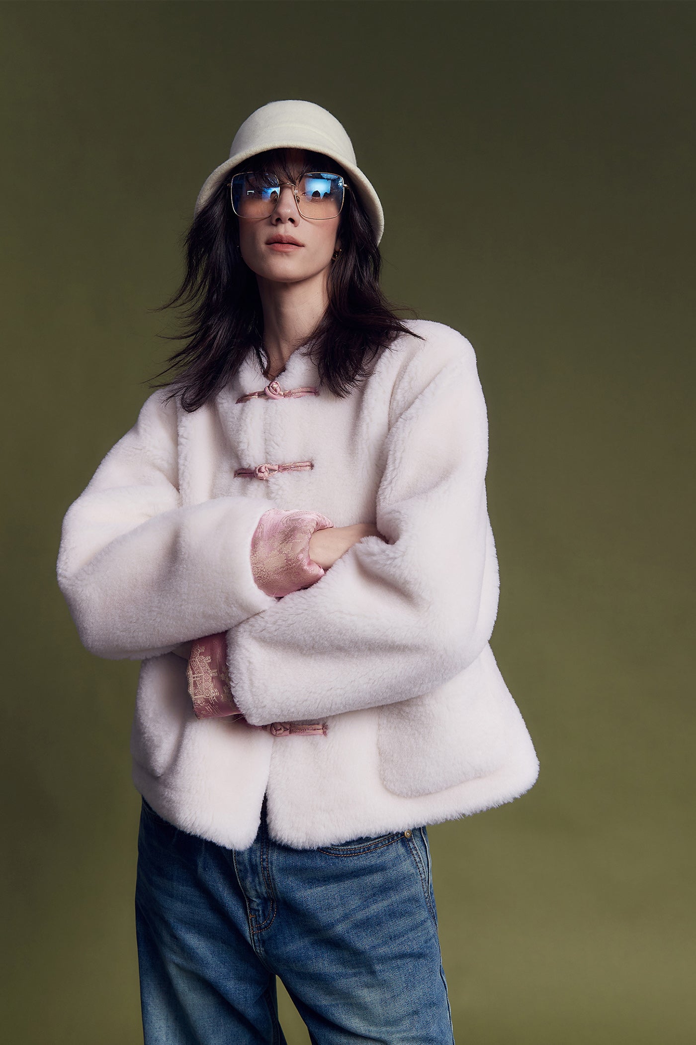 KAMILAN Short-Length New Chinese-style Retro Shearling Coat (2025 Winter, Mid-Length Warm Shearling Jacket)