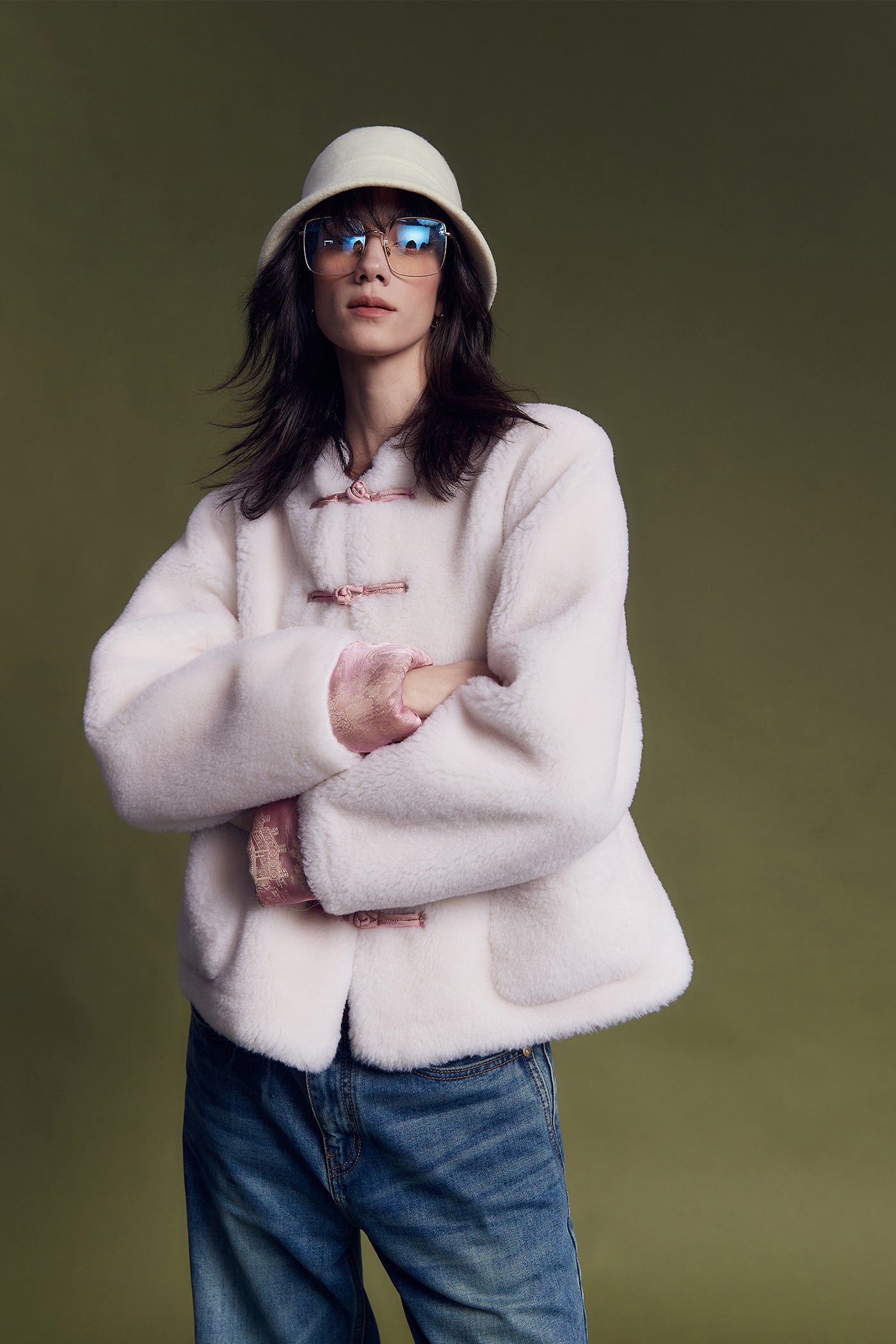 KAMILAN Short-Length New Chinese-style Retro Shearling Coat (2025 Winter, Mid-Length Warm Shearling Jacket)