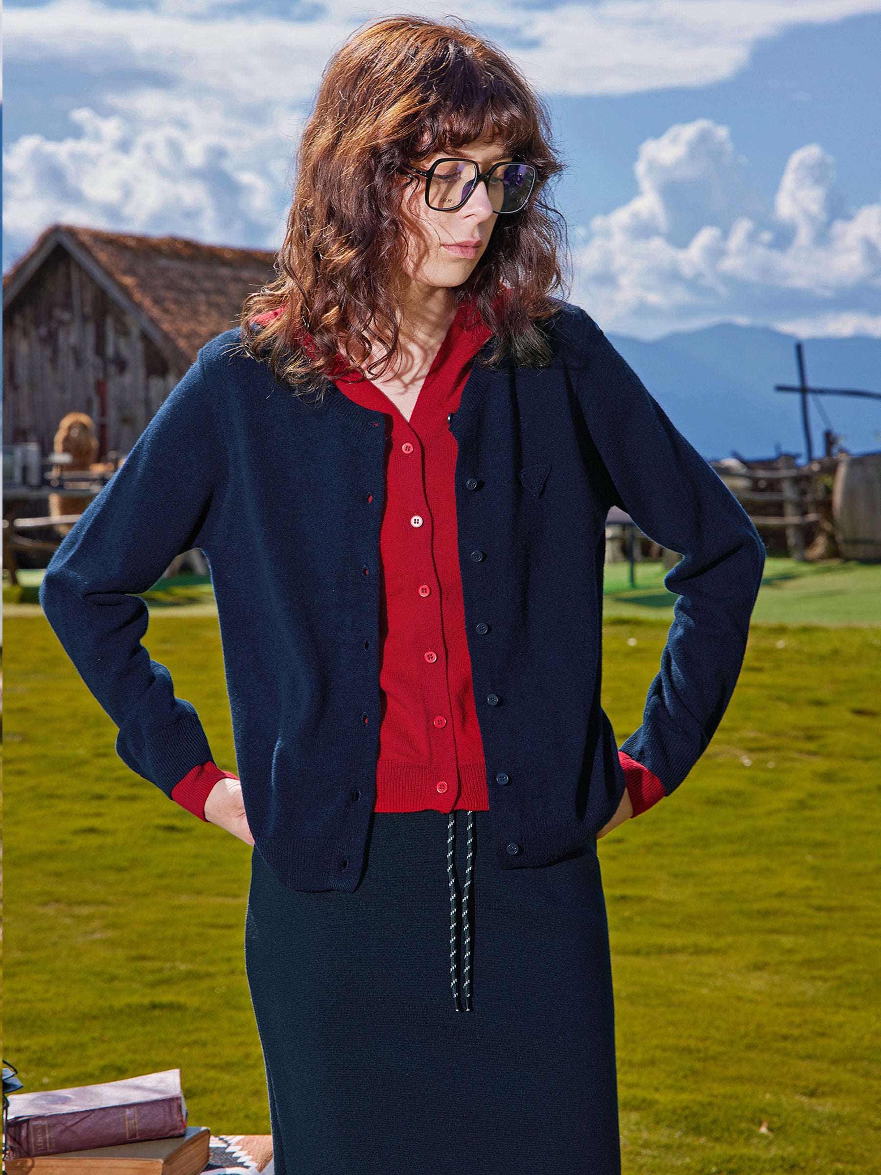 KAMILAN Women’s 2025 Fall 100% Merino Wool Colorblock Hooded Knit Cardigan Button-Front Soft Loose-Fit Sweater Jacket