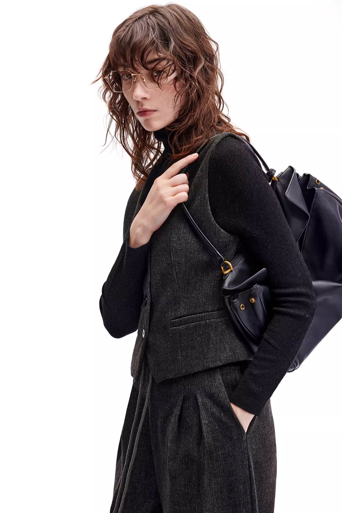KAMILAN Women's V-Neck Blazer Vest – 2025 Autumn Winter New Short Slim-Fit Cardigan Waistcoat Jacket