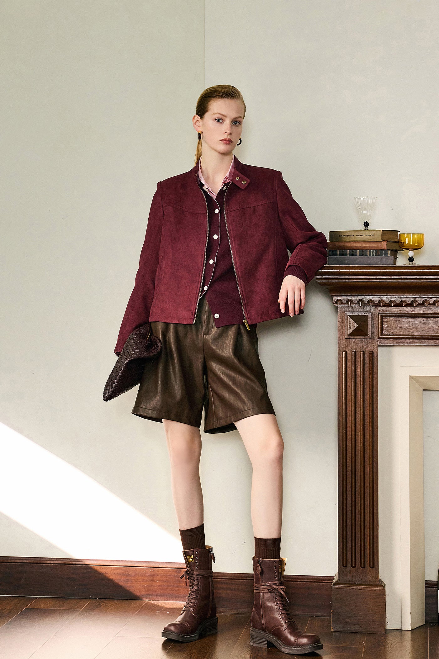 KAMILAN Women's French Style High-Waist PU Leather Shorts – 2025 Autumn New Straight-Leg Versatile Pants