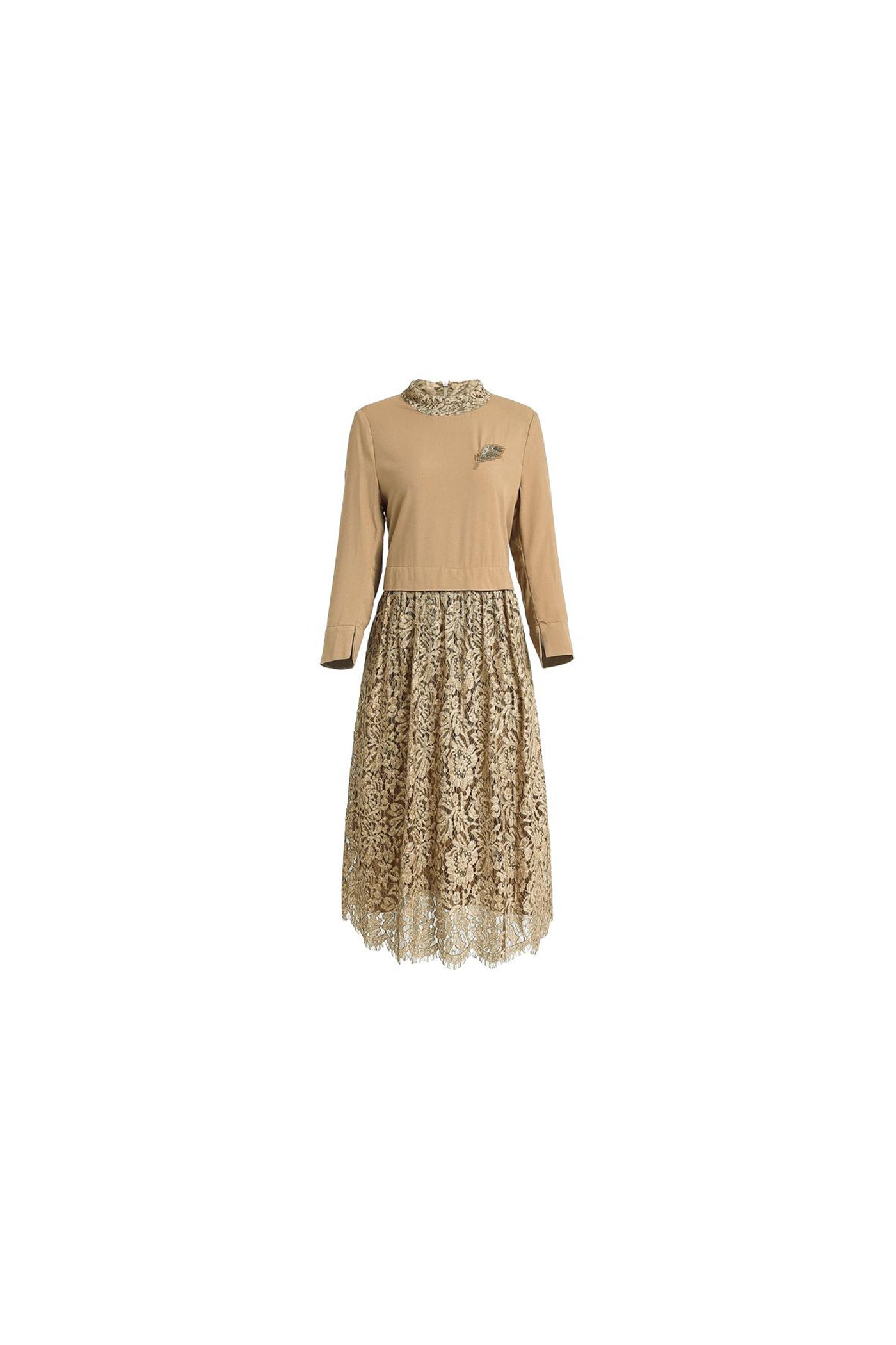 KAMILAN Women's Lace Patchwork Dress | 2025 Fall Loose 3/4 Sleeve Pullover A-Line Midi Dress