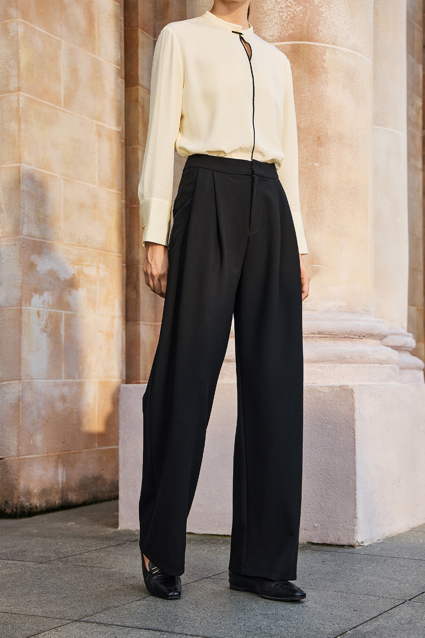 KAMILAN Women's High-Waisted Wide-Leg Pants – 2025 Autumn New Loose Fit Straight-Leg Trousers in Angora Red