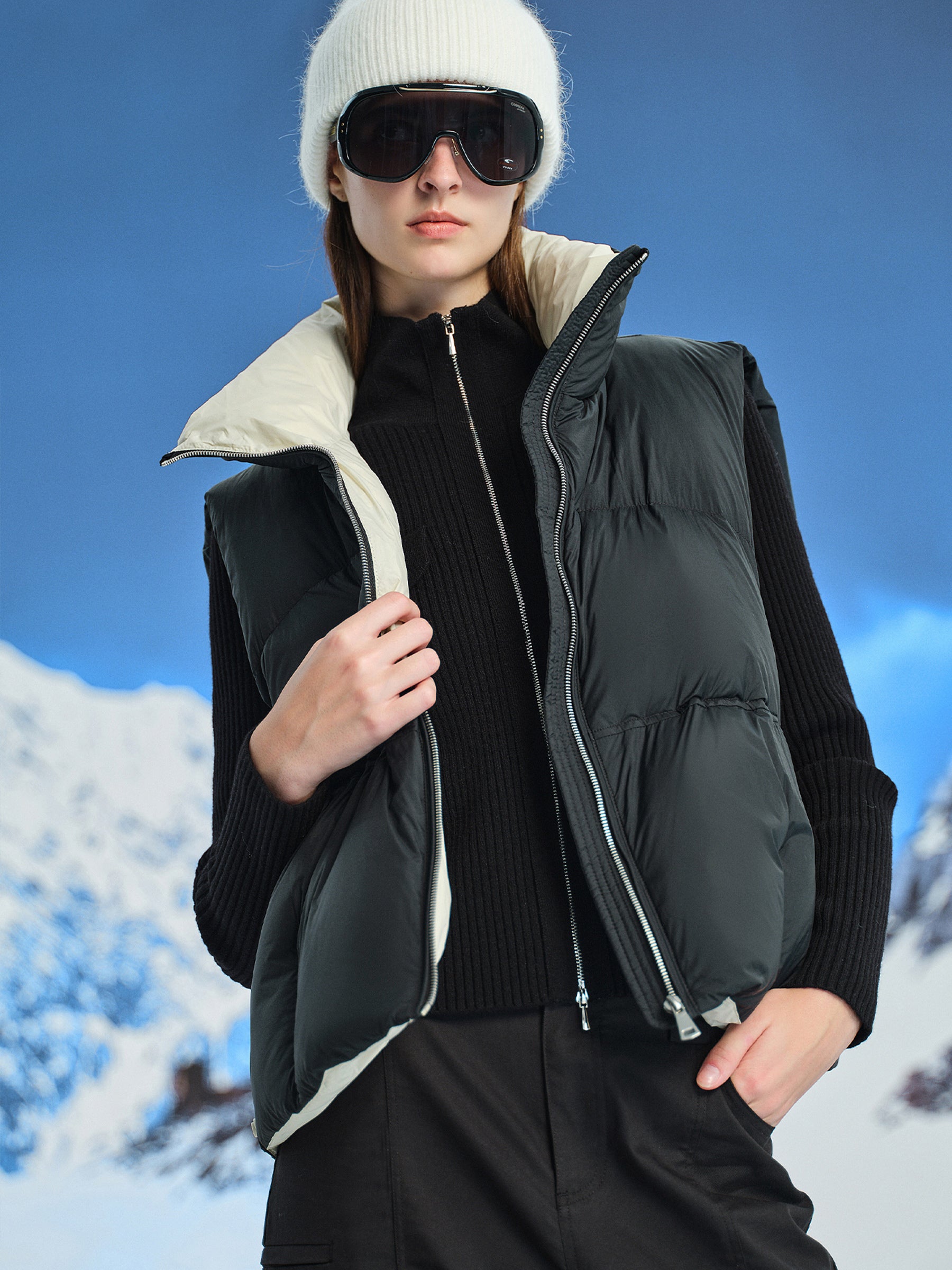 KAMILAN Women’s 2025 Fall Wool Blend Stand-Collar Zip-Up Street Style Straight Knit Jacket