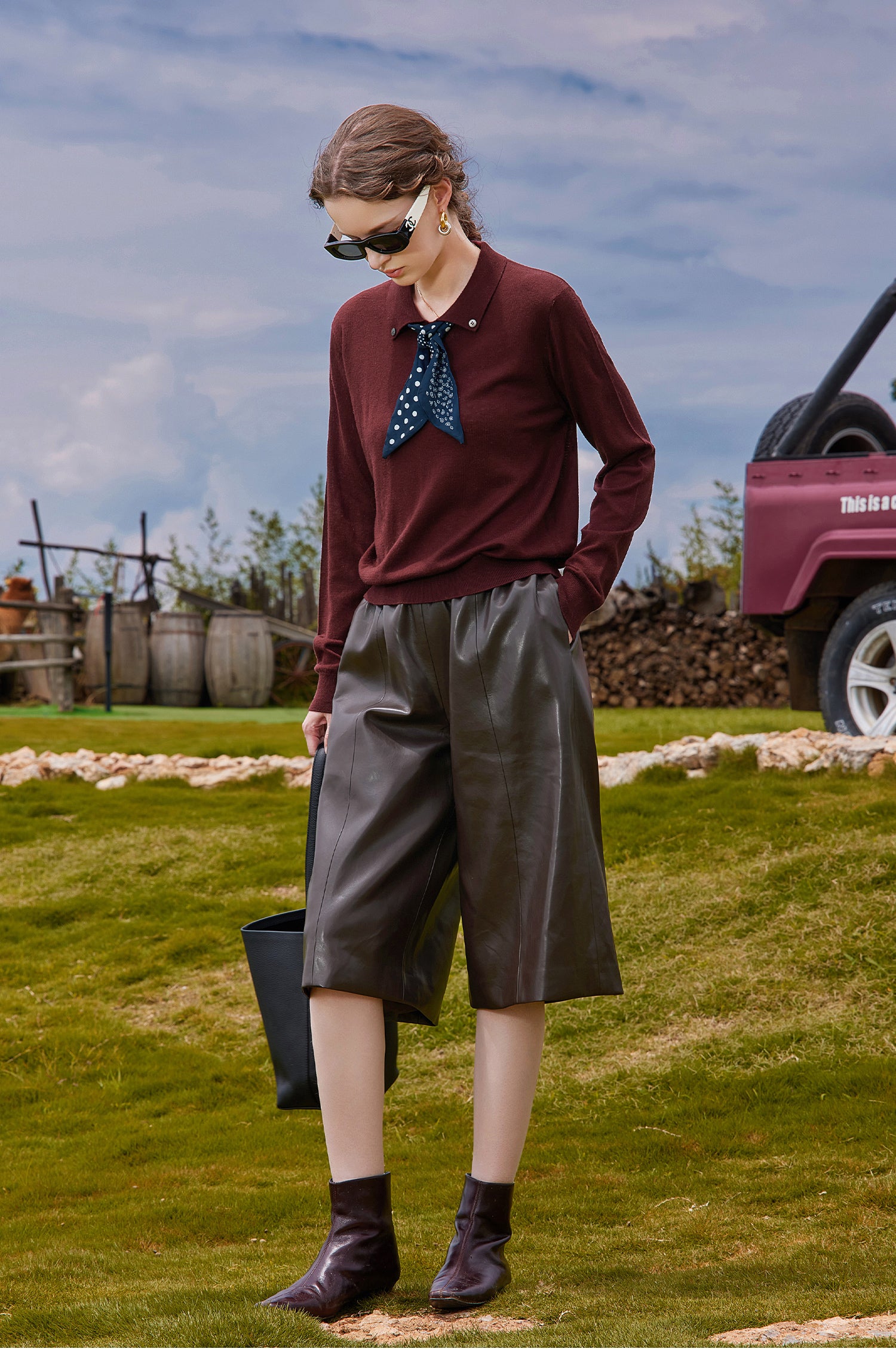 KAMILAN Red temperament wool sweater for women, new autumn 2025 style, loose short cardigan, base layer top.