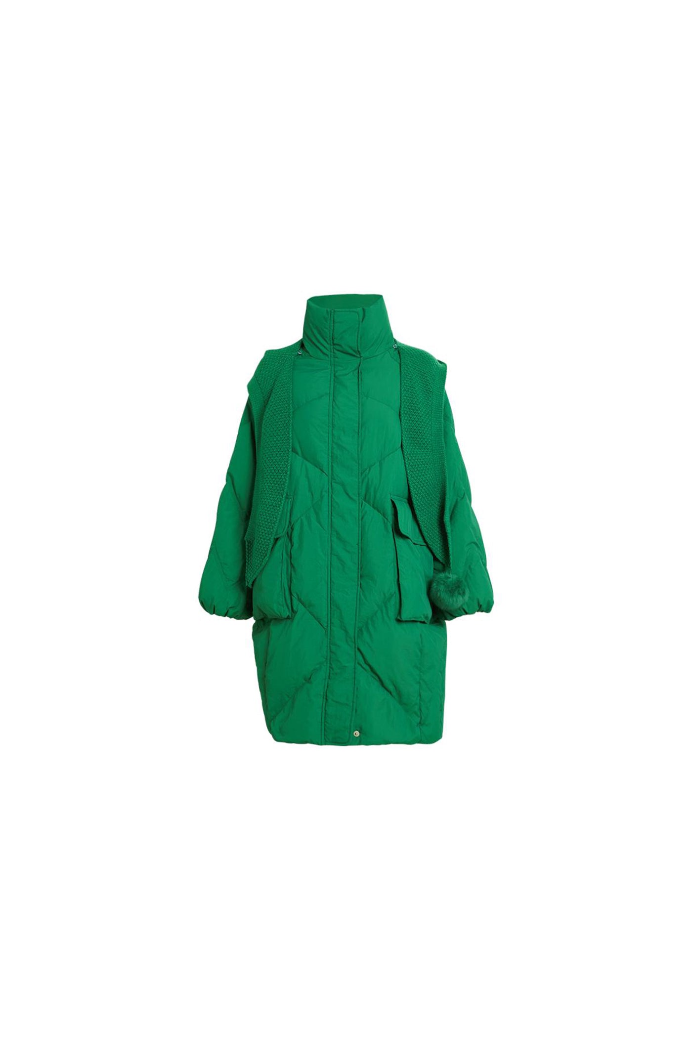 KAMILAN Women's White Goose Down Coat – 2025 Winter Mid-Length Hooded Jacket with Knit Panel Design