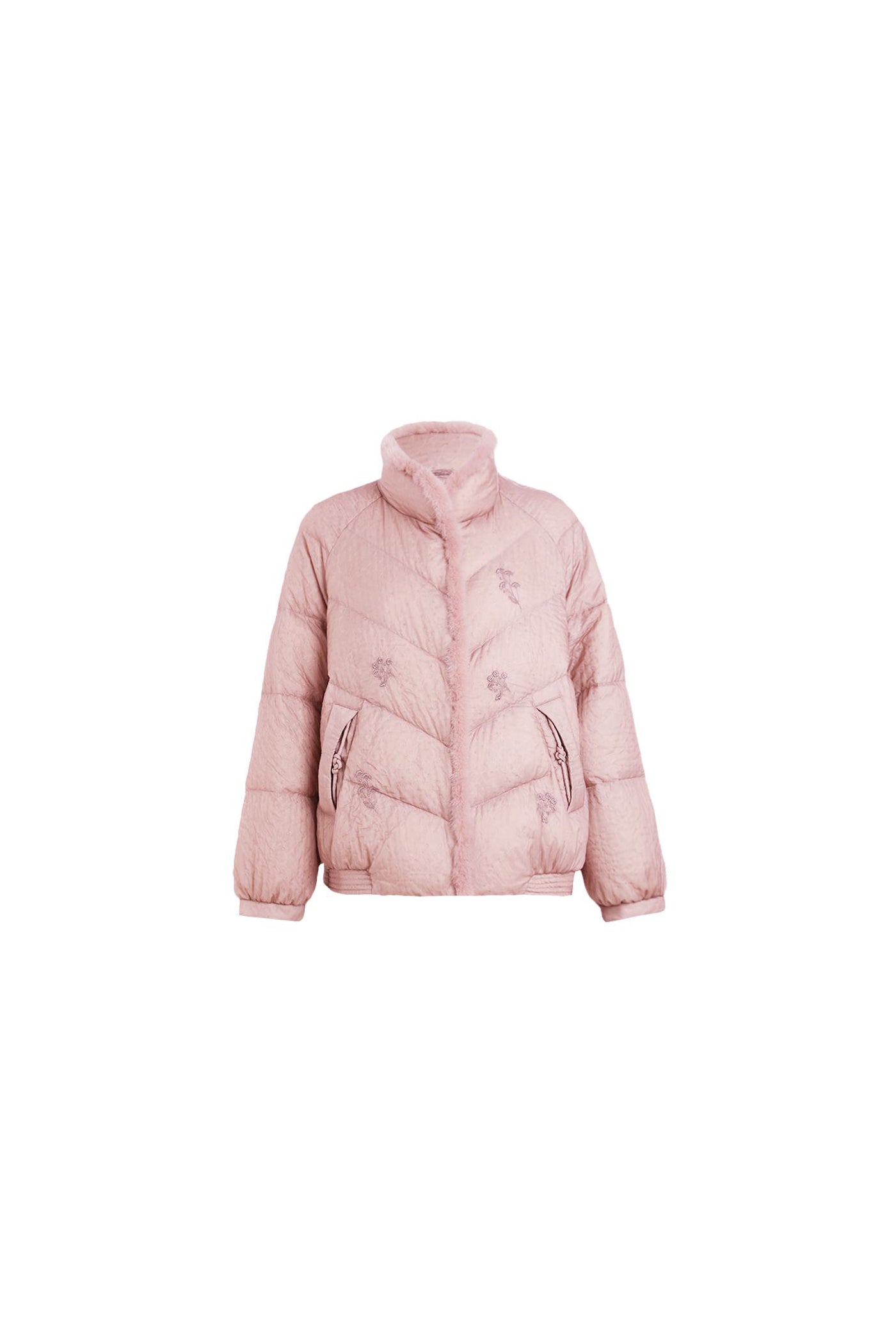 KAMILAN Women's Embroidered Down Jacket – 2025 Winter New White Duck Down Coat with Mink Fur Patchwork