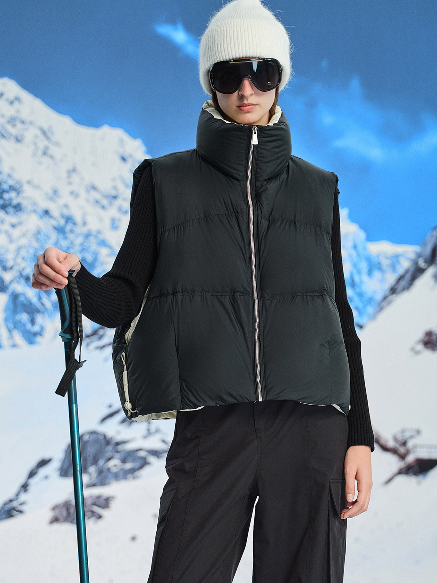 KAMILAN Women’s 2025 Fall Wool Blend Stand-Collar Zip-Up Street Style Straight Knit Jacket