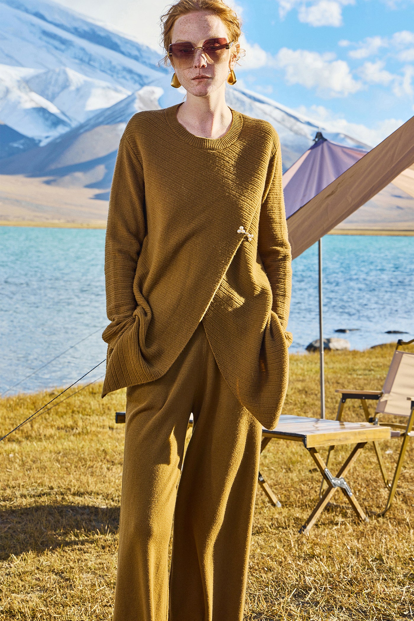KAMILAN Women's Chic Wool Sweater – 2025 Autumn Mid-Length Knit Base Layer Top