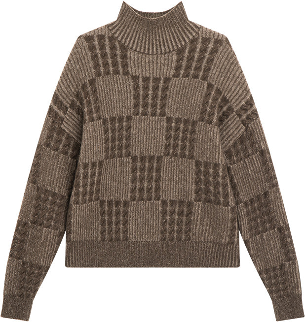 KAMILAN Women's Short Plaid Wool Sweater – 2025 Autumn Winter Knit Base Layer Top