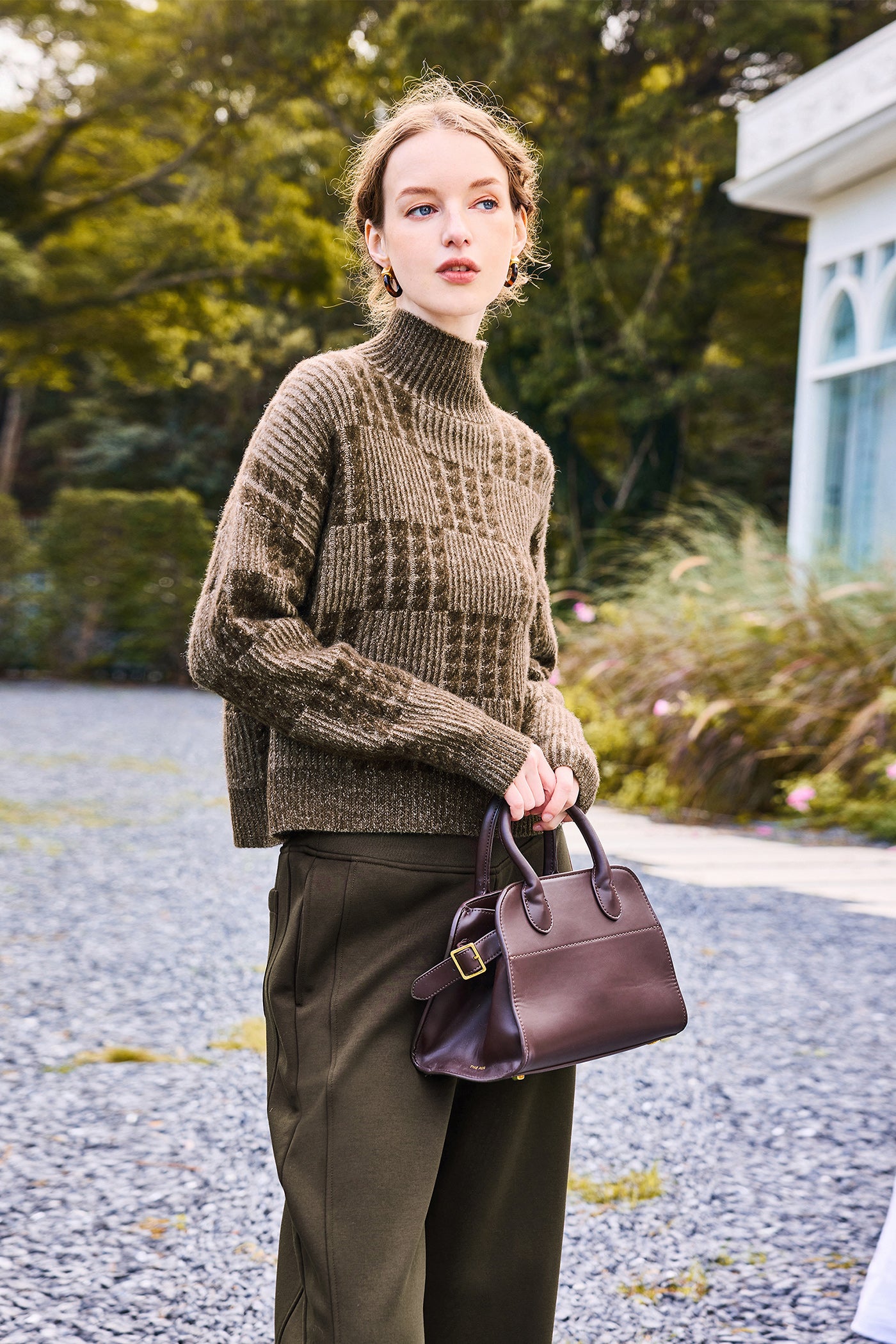 KAMILAN Women's Short Plaid Wool Sweater – 2025 Autumn Winter Knit Base Layer Top