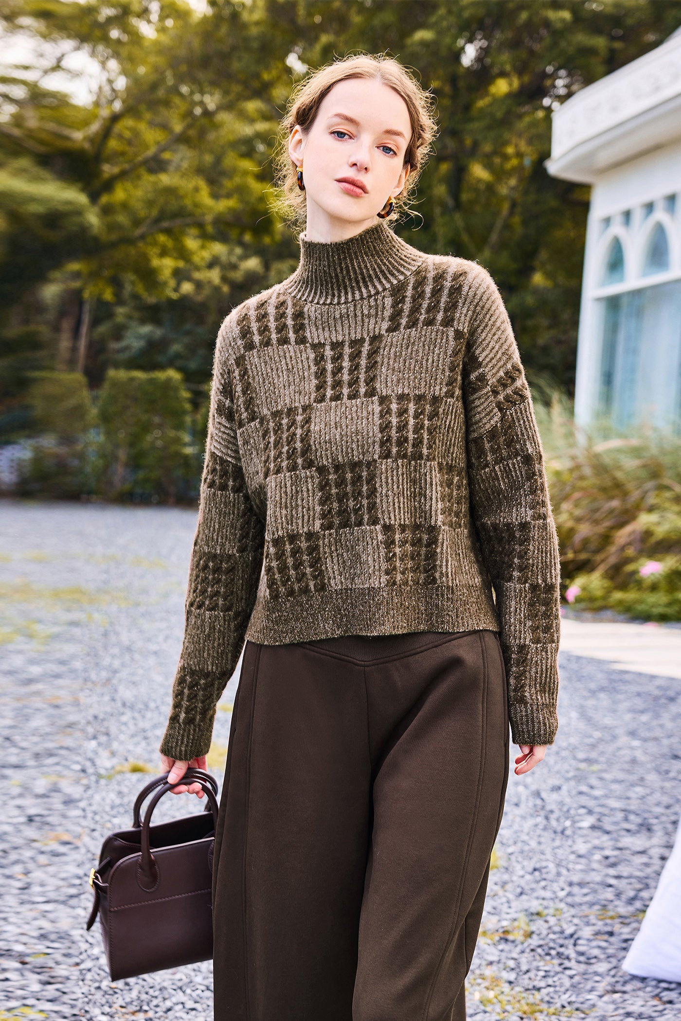 KAMILAN Women's Short Plaid Wool Sweater – 2025 Autumn Winter Knit Base Layer Top
