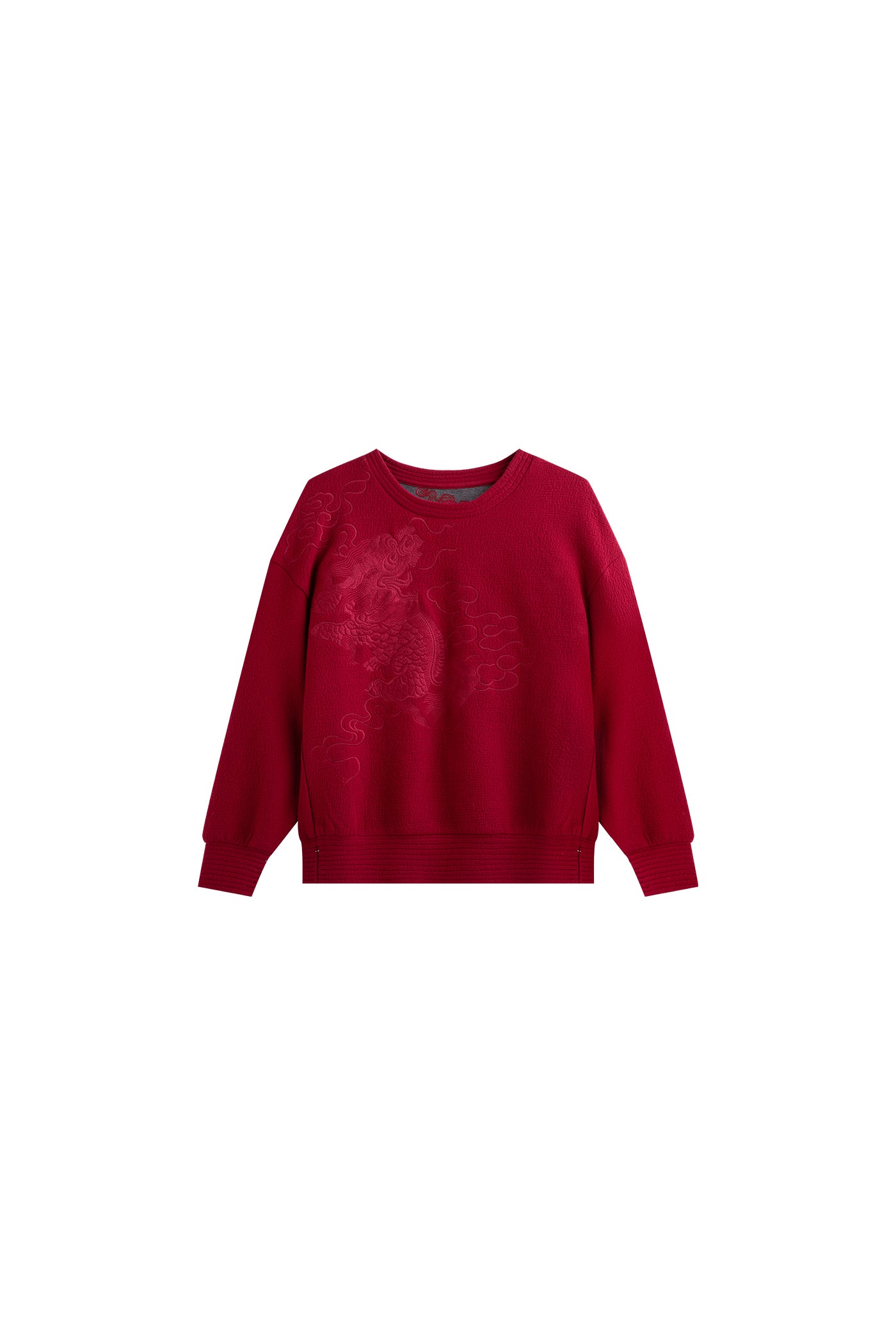 KAMILAN Women's Retro Jacquard Sweatshirt – 2025 Autumn New Red Casual Long-Sleeve Pullover Top