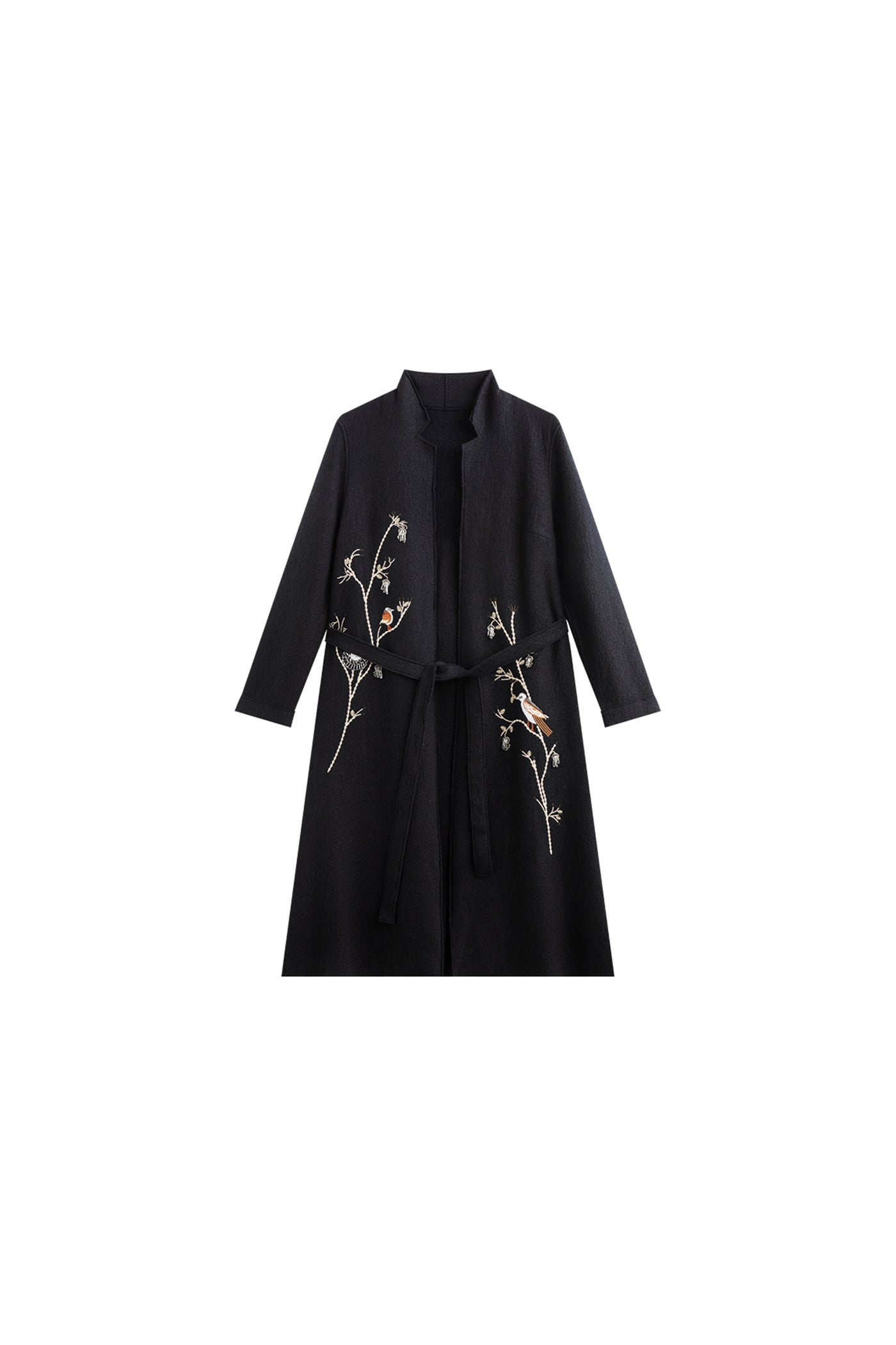 KAMILAN Women's Long Wool Coat – 2025 Autumn New Embroidered Woolen Overcoat