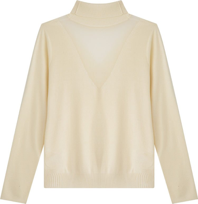 KAMILAN Women's French High-Neck Knit Sweater – 2025 Autumn New Long Sleeve Wool Pullover Base Layer Top