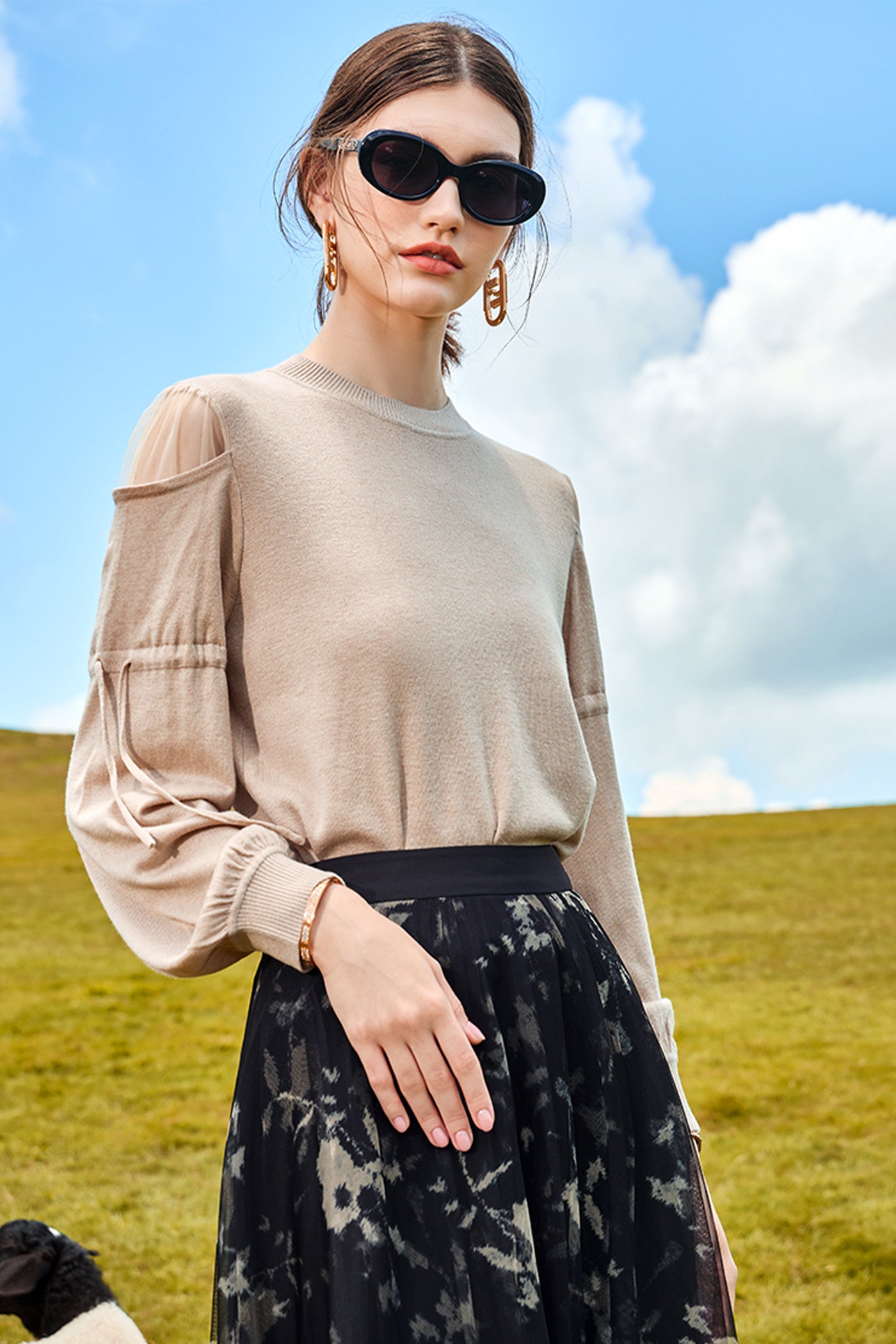 KAMILAN French-Inspired Statement Knit Sweater for Women – 2025 Fall Collection, Long Sleeve Slim Fit Pullover