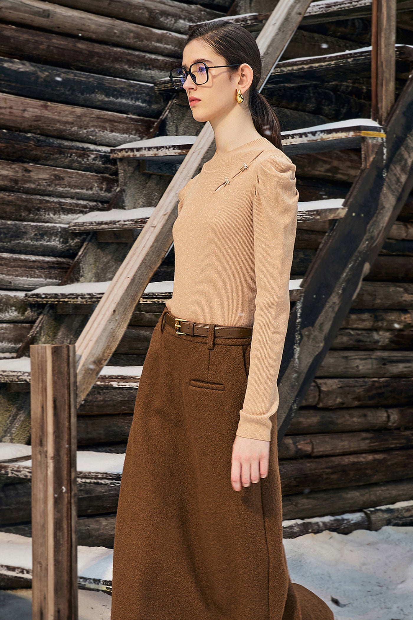 KAMILAN French-Style Puff Sleeve Wool Sweater for Women | 2025 Fall New Short Pullover Knit Top