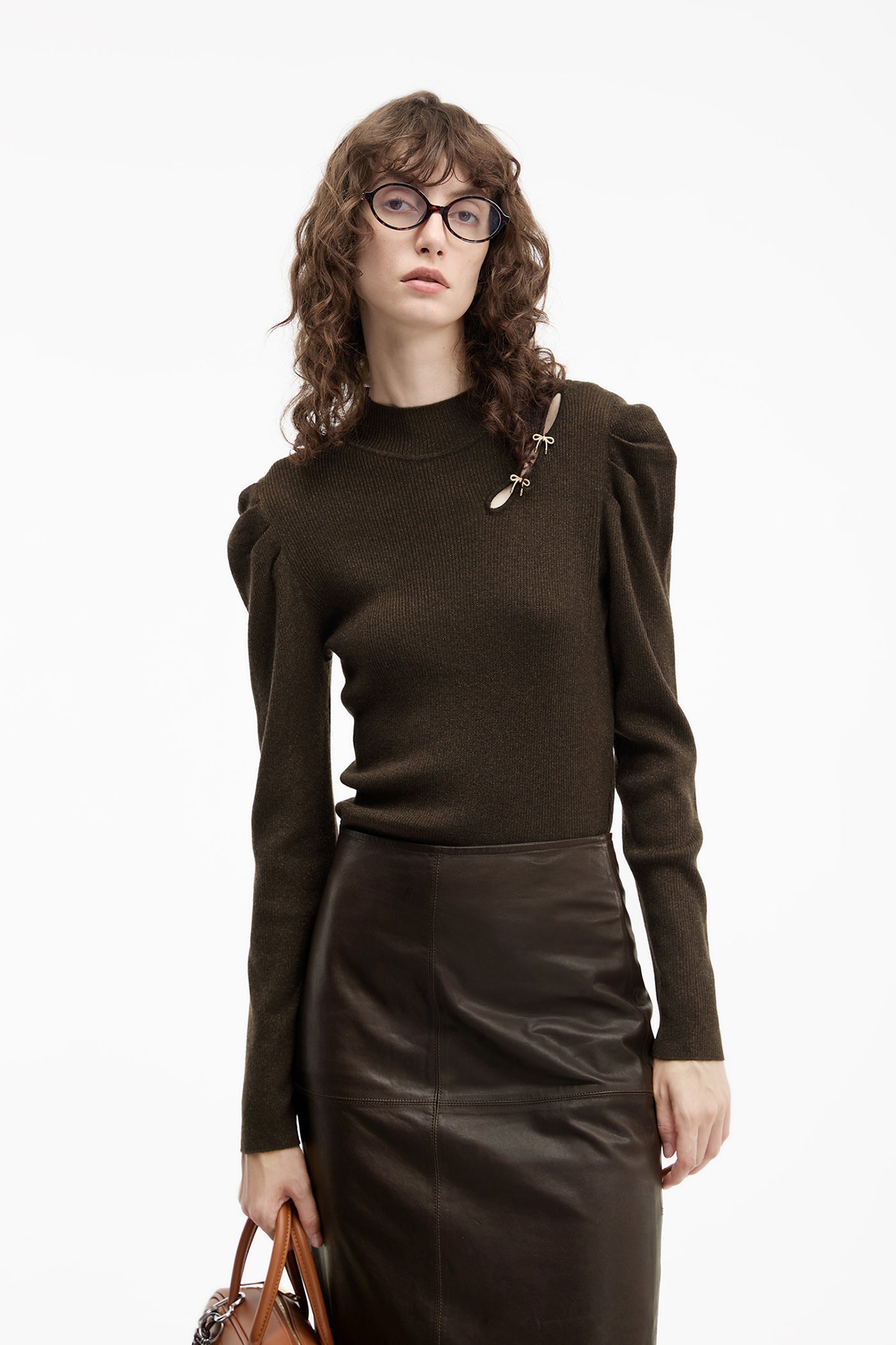 KAMILAN French-Style Puff Sleeve Wool Sweater for Women | 2025 Fall New Short Pullover Knit Top
