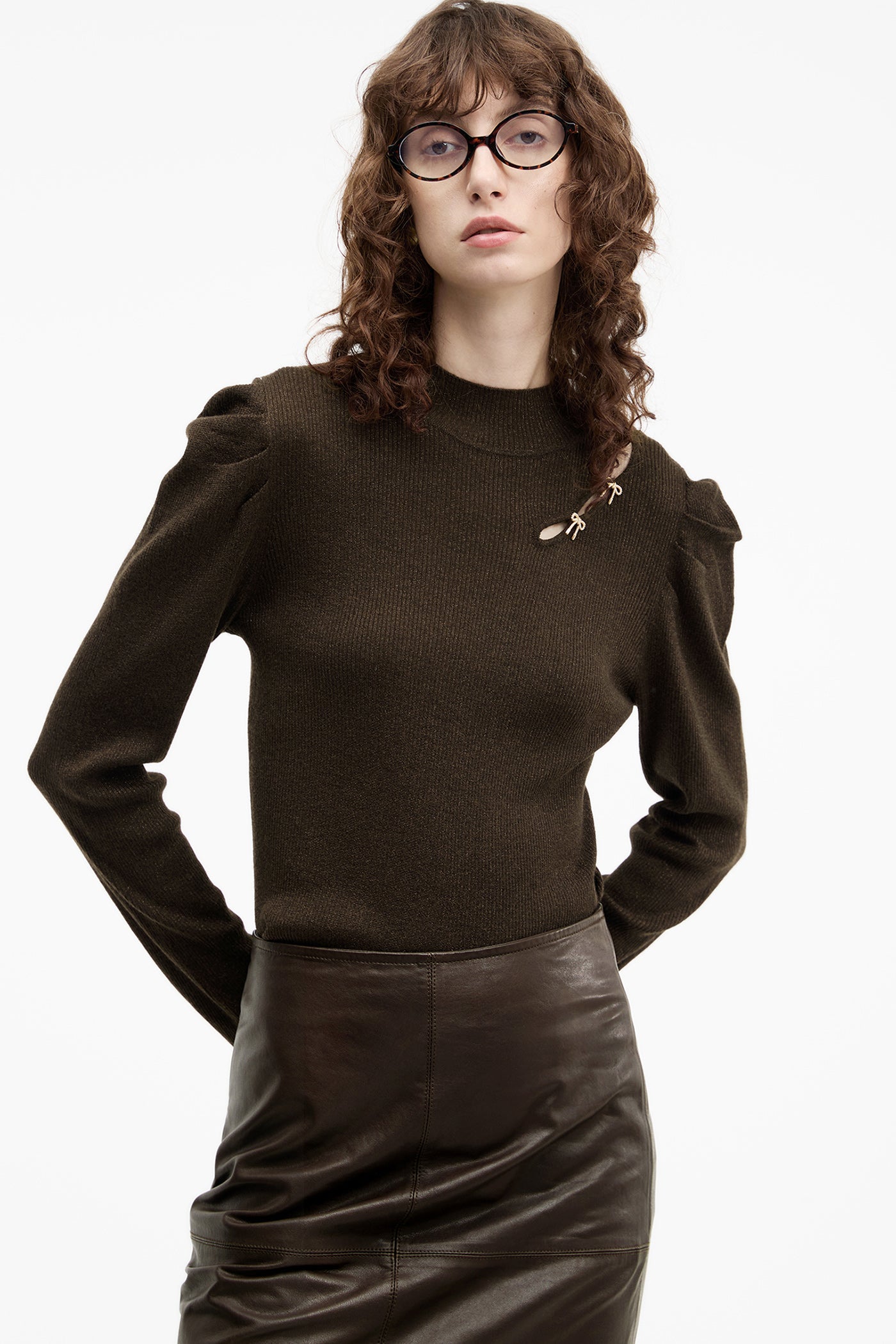 KAMILAN French-Style Puff Sleeve Wool Sweater for Women | 2025 Fall New Short Pullover Knit Top