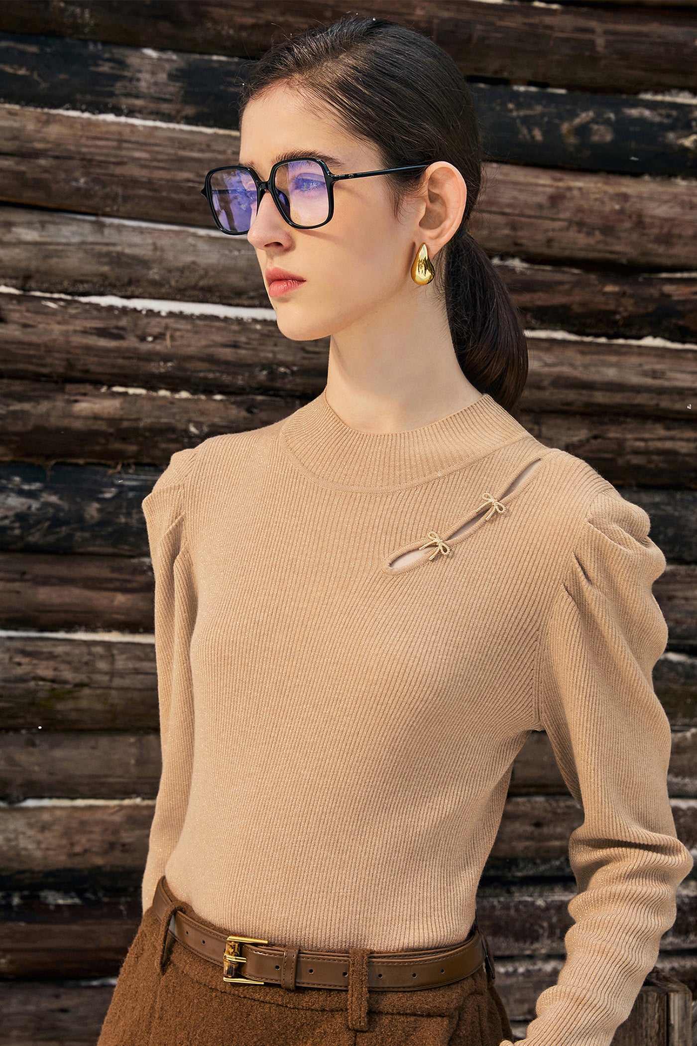 KAMILAN French-Style Puff Sleeve Wool Sweater for Women | 2025 Fall New Short Pullover Knit Top