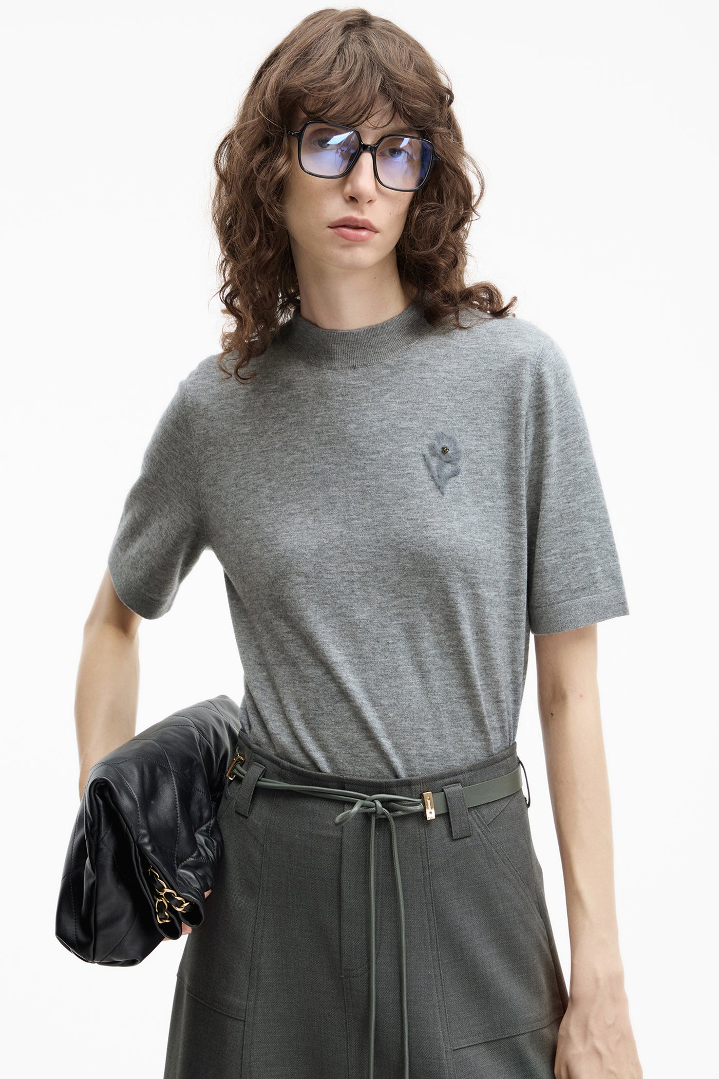 KAMILAN French-Style Embroidered Wool Sweater for Women | 2025 Fall New Short-Sleeve Knit Top