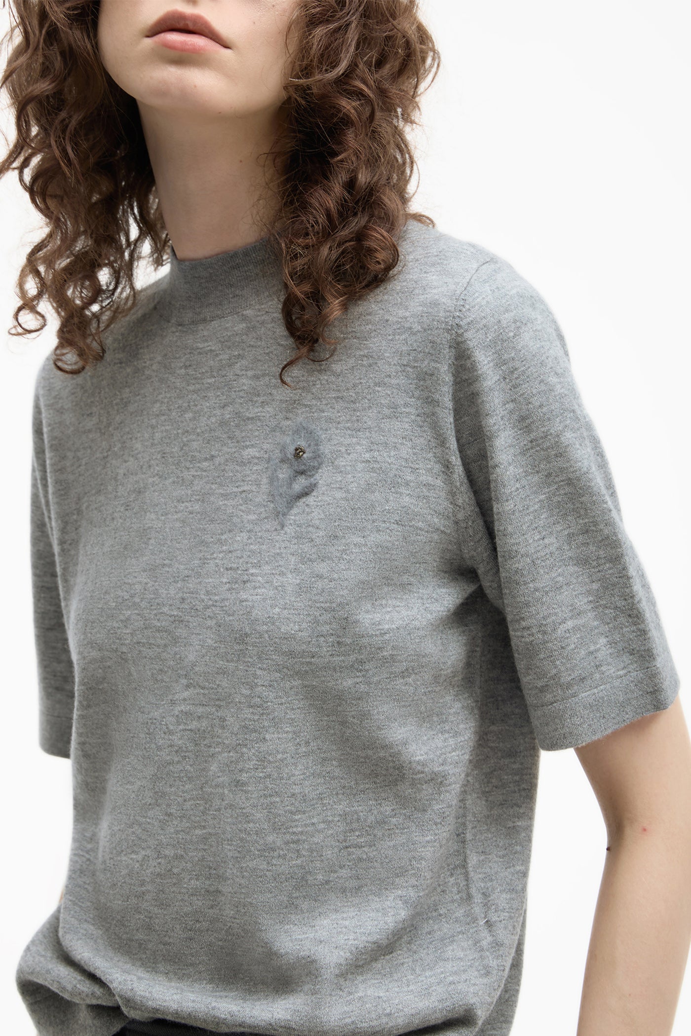 KAMILAN French-Style Embroidered Wool Sweater for Women | 2025 Fall New Short-Sleeve Knit Top
