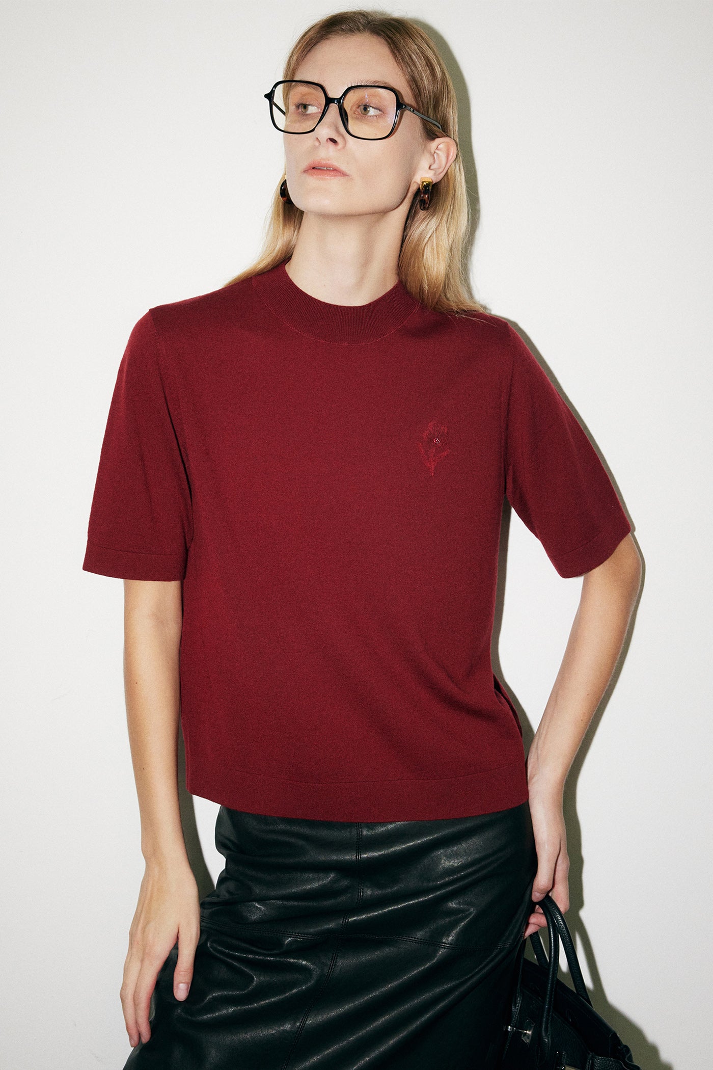 KAMILAN French-Style Embroidered Wool Sweater for Women | 2025 Fall New Short-Sleeve Knit Top