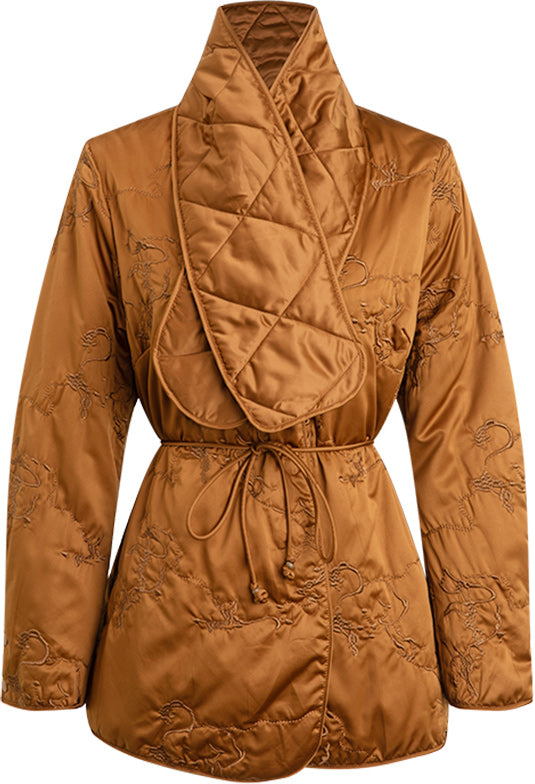KAMILAN Women's Maillard Cotton Coat – 2025 Winter Scarf-Collar Padded Jacket