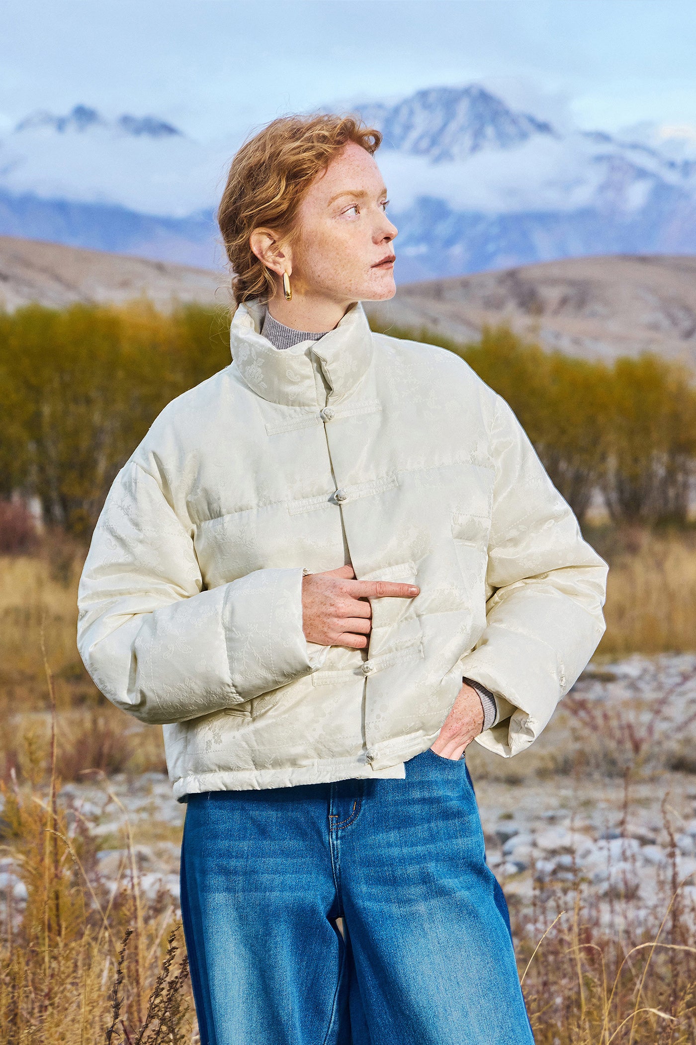 KAMILAN New Chinese-Style White Goose Down Coat for Women – 2025 Winter Jacquard Puffer Jacket