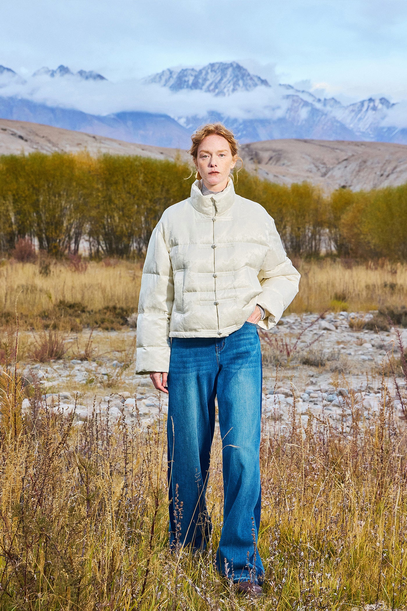 KAMILAN New Chinese-Style White Goose Down Coat for Women – 2025 Winter Jacquard Puffer Jacket