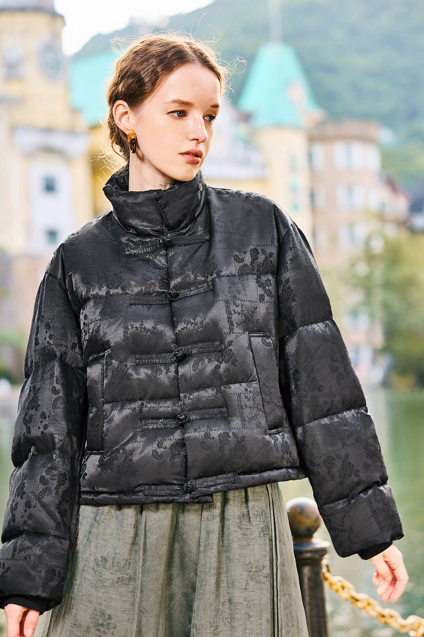 KAMILAN New Chinese-Style White Goose Down Coat for Women – 2025 Winter Jacquard Puffer Jacket