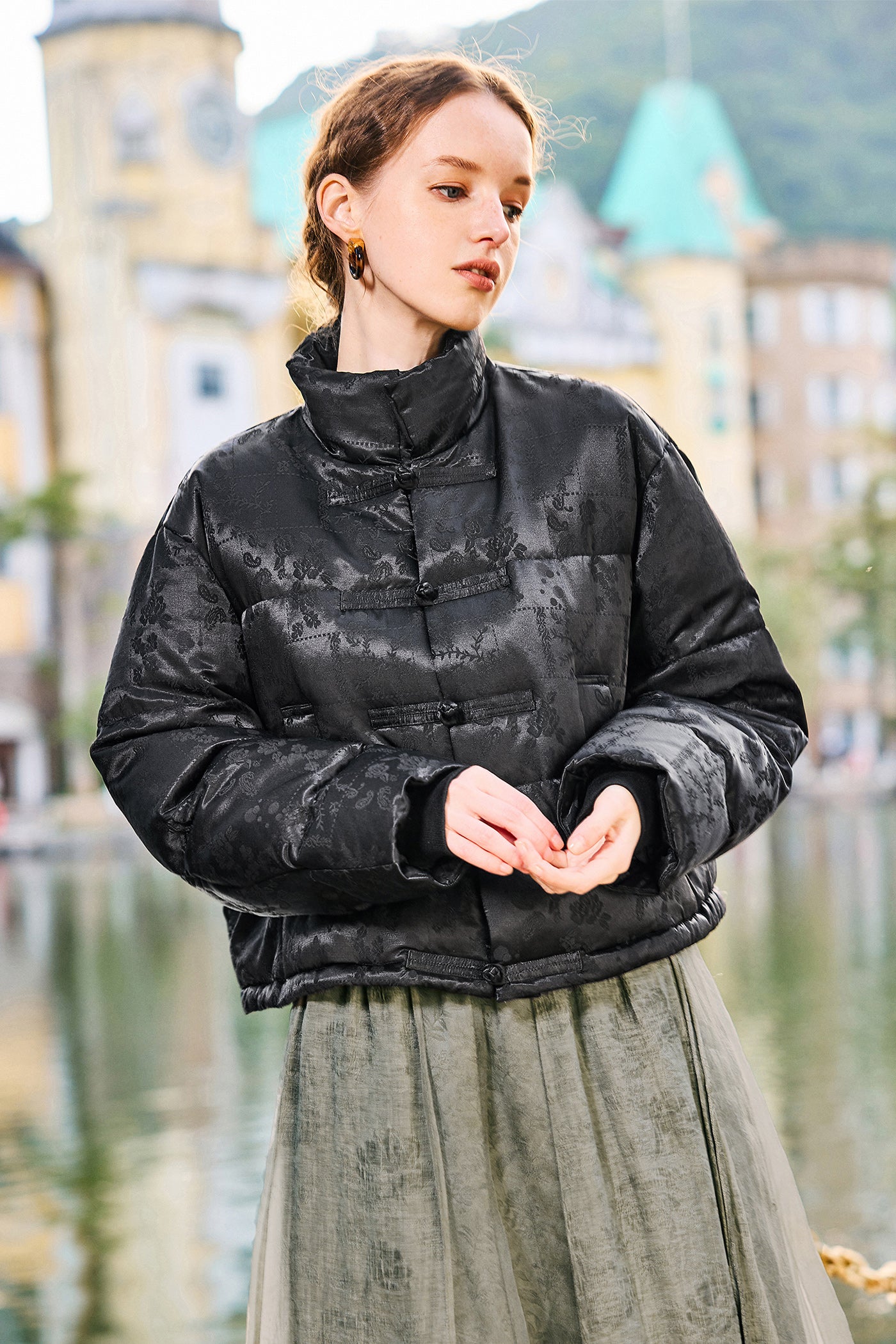 KAMILAN New Chinese-Style White Goose Down Coat for Women – 2025 Winter Jacquard Puffer Jacket