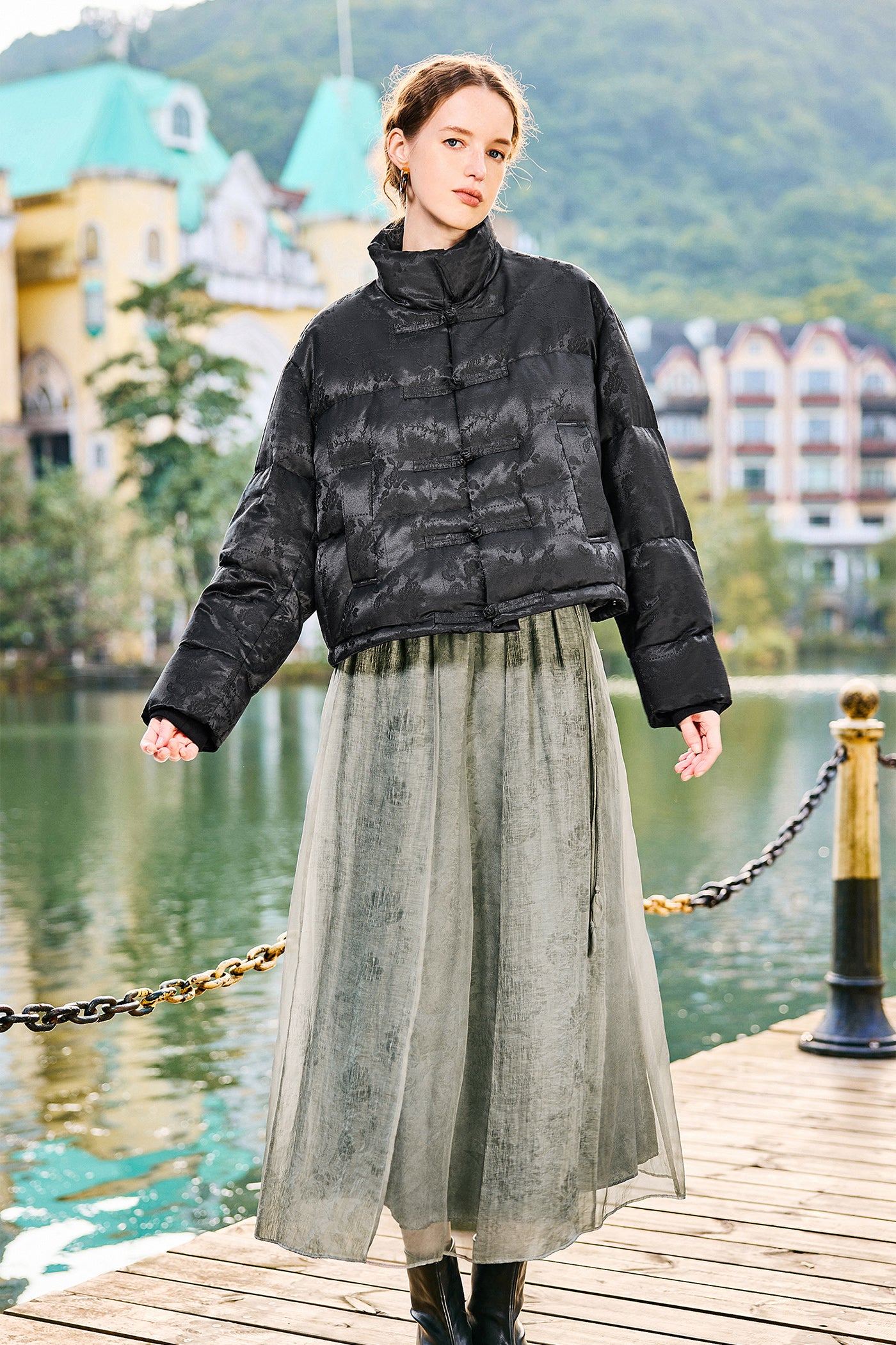 KAMILAN New Chinese-Style White Goose Down Coat for Women – 2025 Winter Jacquard Puffer Jacket