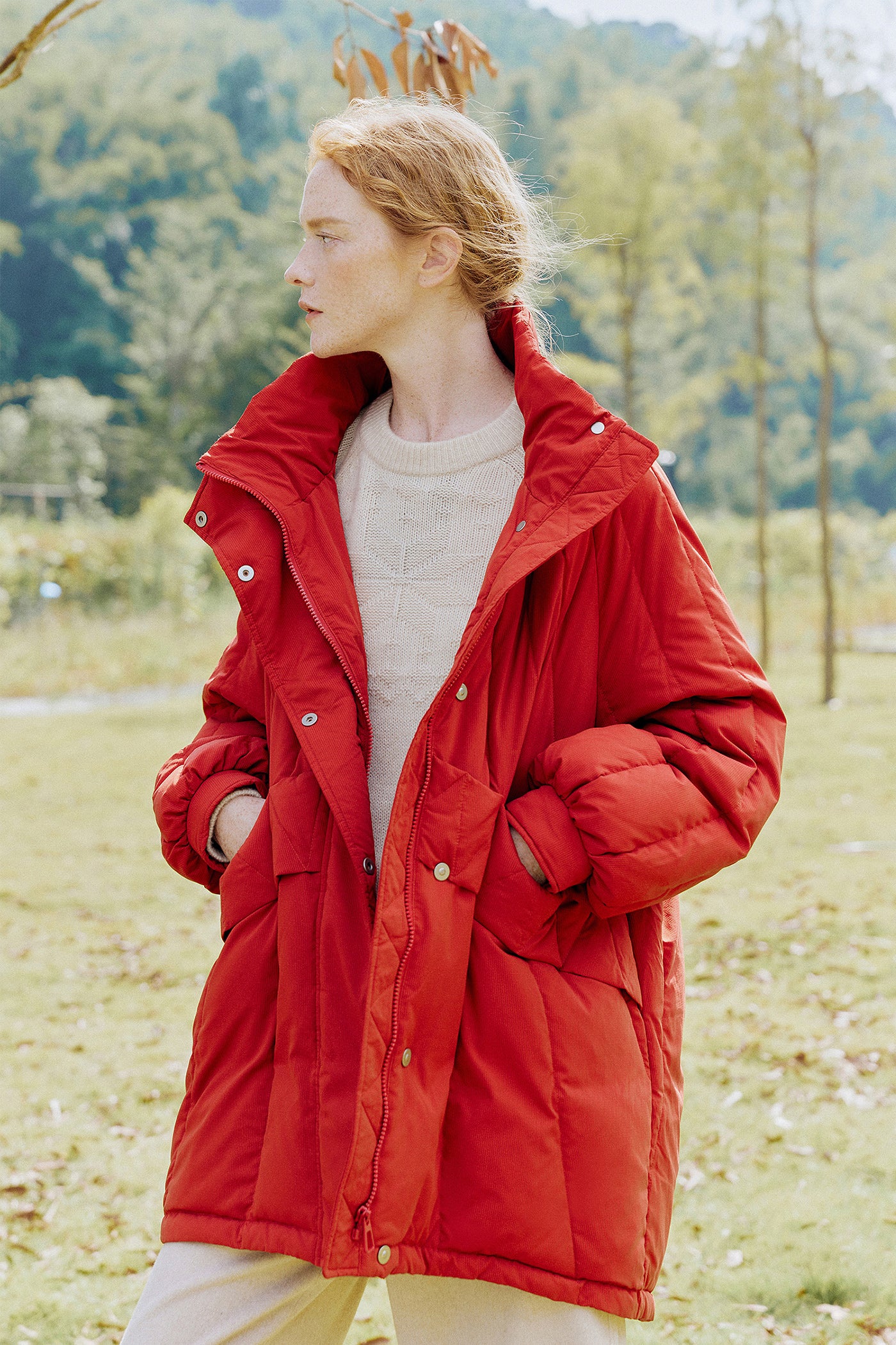 KAMILAN Women's Red Down Coat – 2025 Winter Mid-Length Warm Puffer Jacket with White Duck Down