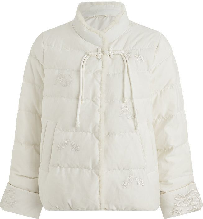 KAMILAN Women's New Chinese Style Short Down Jacket – 2025 Winter Collection, Mink Fur Spliced Puffer Coat