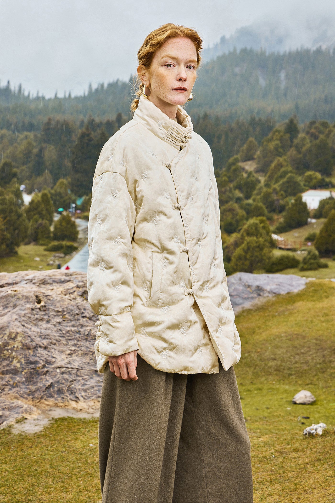KAMILAN Women's Embroidered White Goose Down Jacket – 2025 Winter Collection, Semi-High Collar Puffer Coat