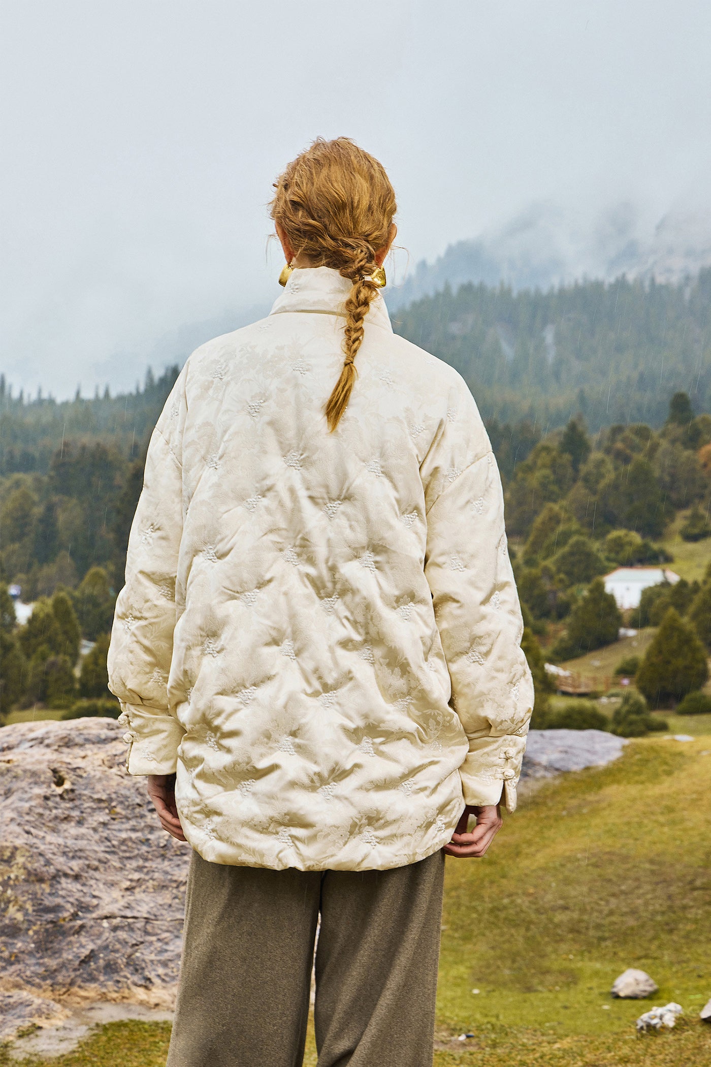 KAMILAN Women's Embroidered White Goose Down Jacket – 2025 Winter Collection, Semi-High Collar Puffer Coat