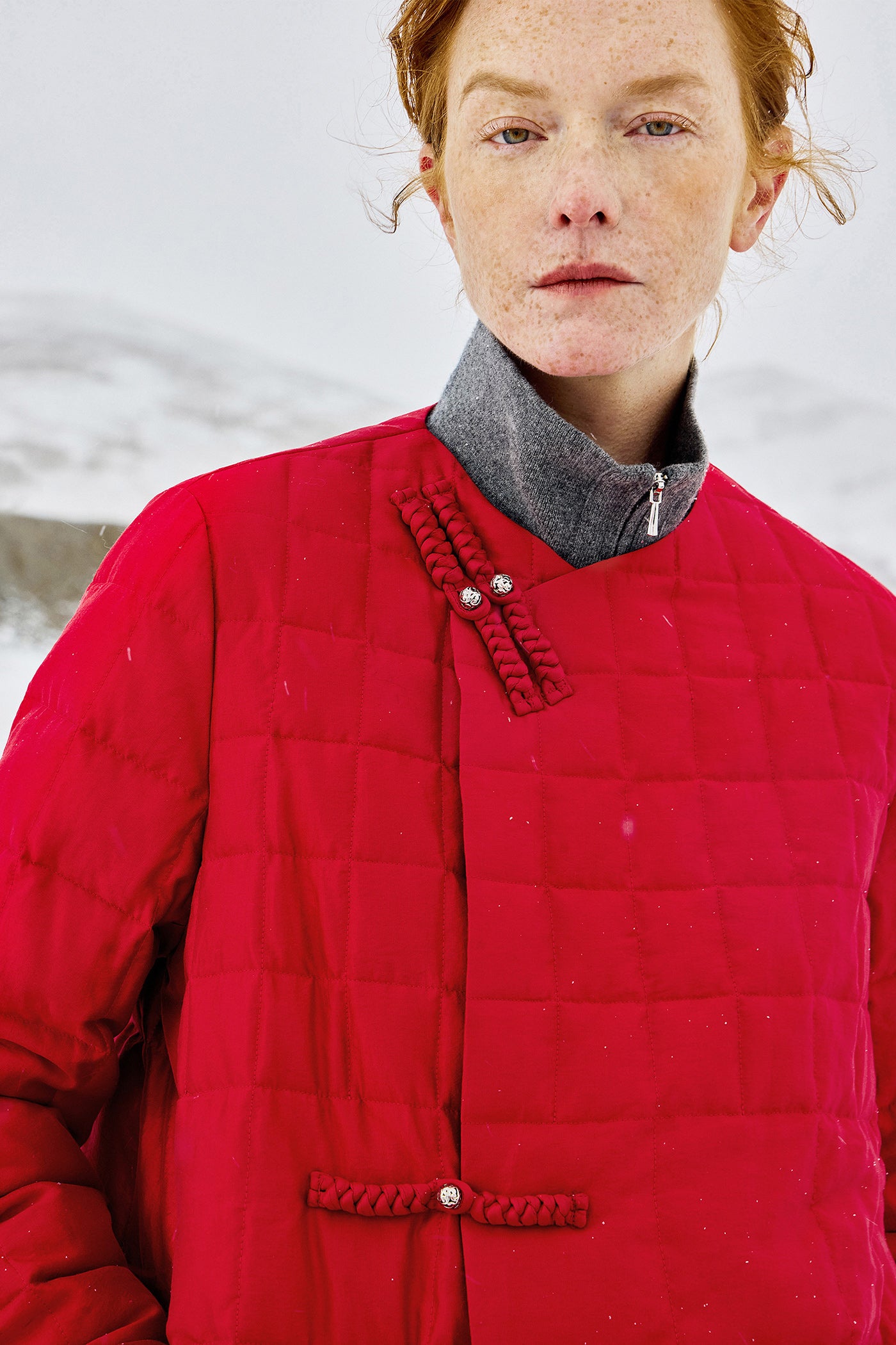 KAMILAN Red White Goose Down Coat for Women – 2025 Winter New Mid-Length Hooded Down Jacket