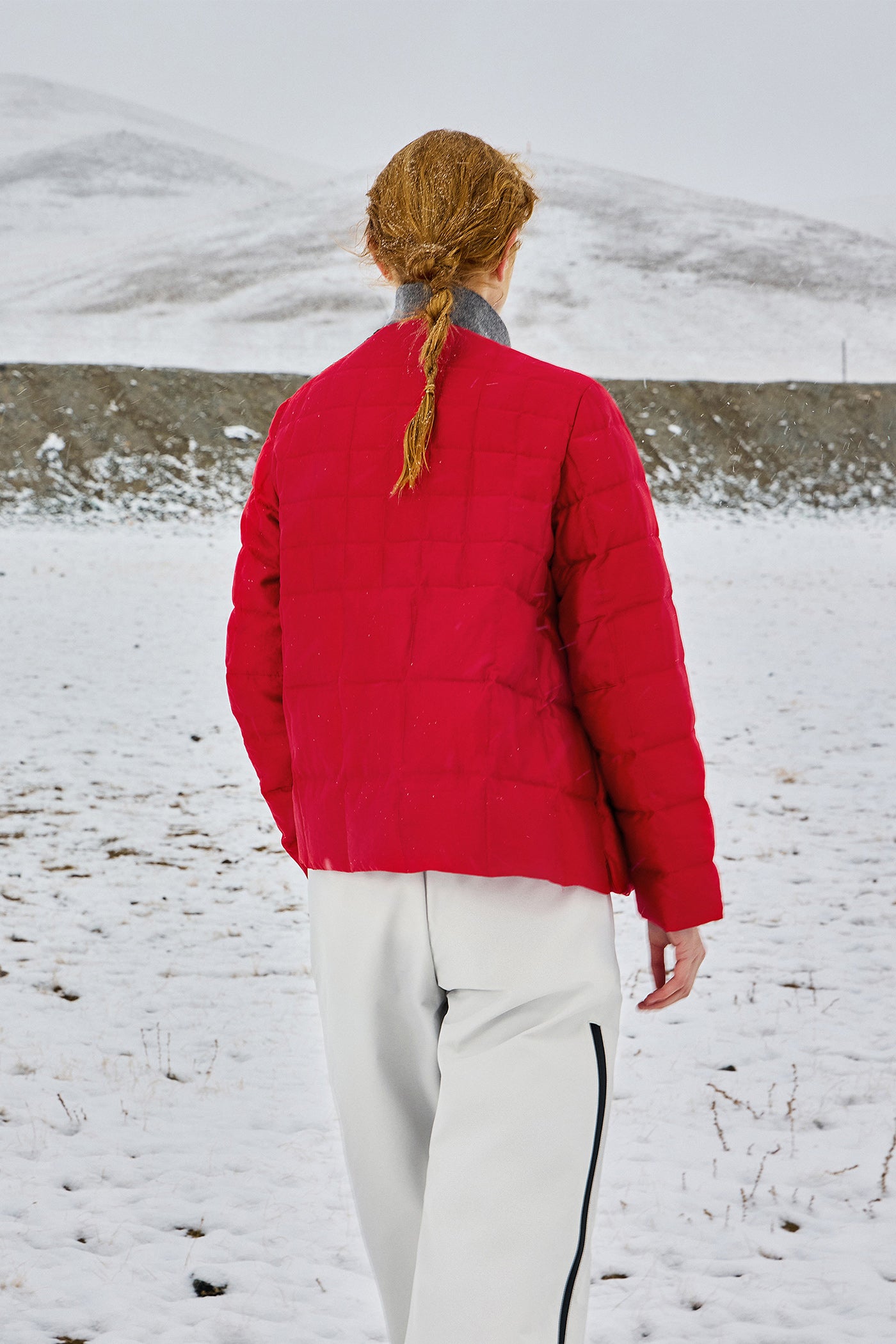 KAMILAN Red White Goose Down Coat for Women – 2025 Winter New Mid-Length Hooded Down Jacket