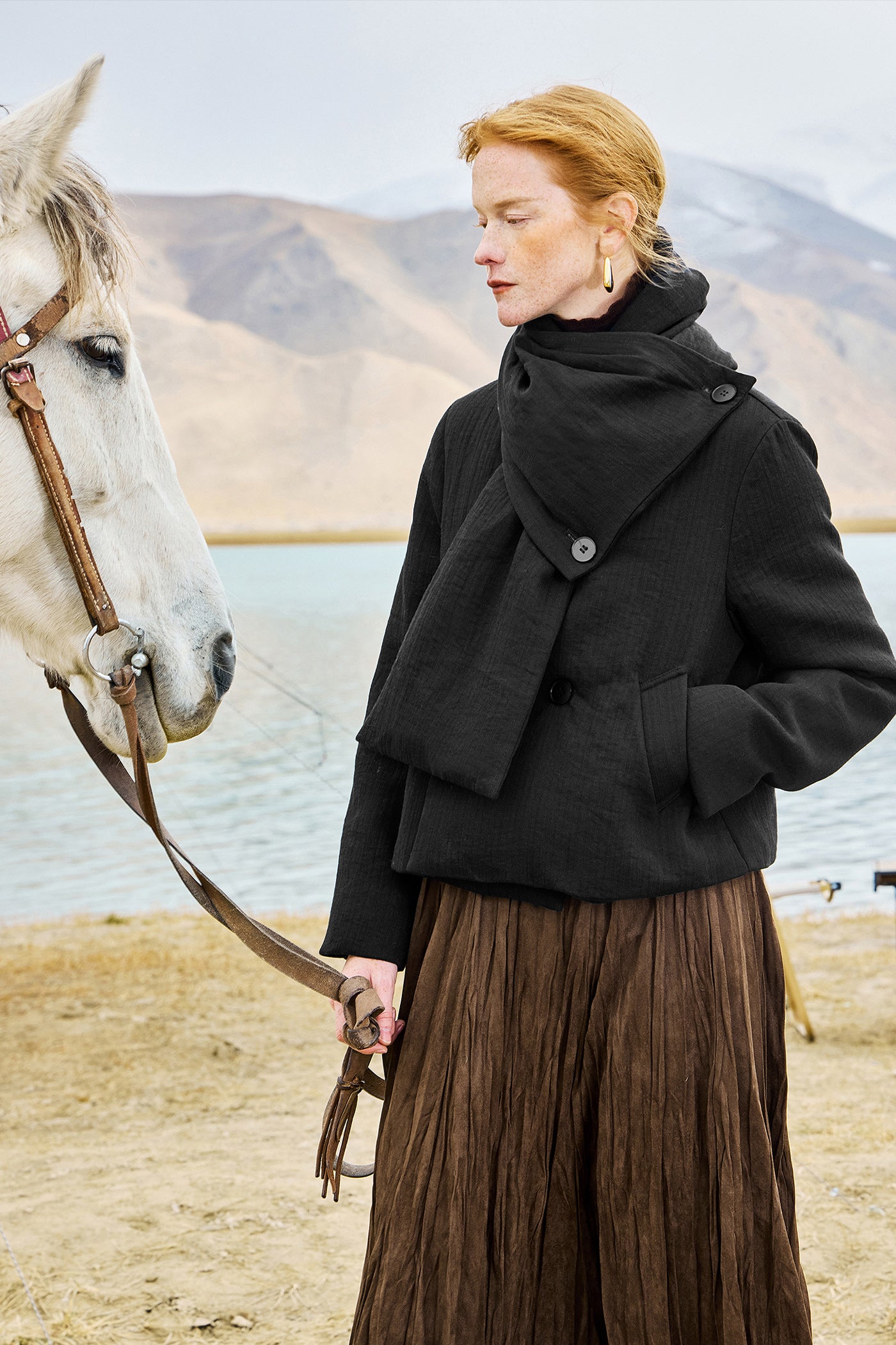 KAMILAN Short Design Scarf Collar Down Jacket