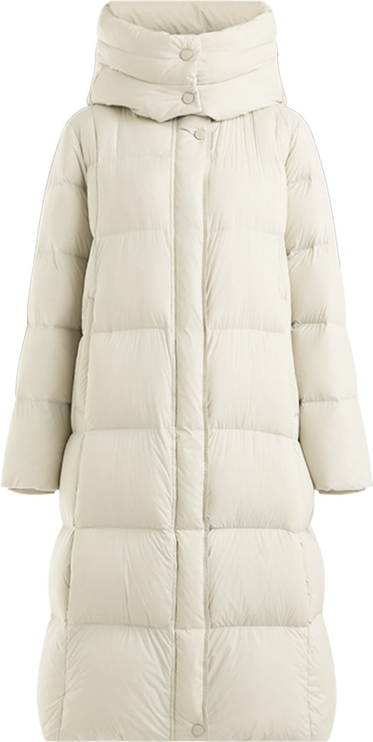 KAMILAN Women's White Goose Down Long Hooded Coat – 2025 Winter Collection, Knee-Length