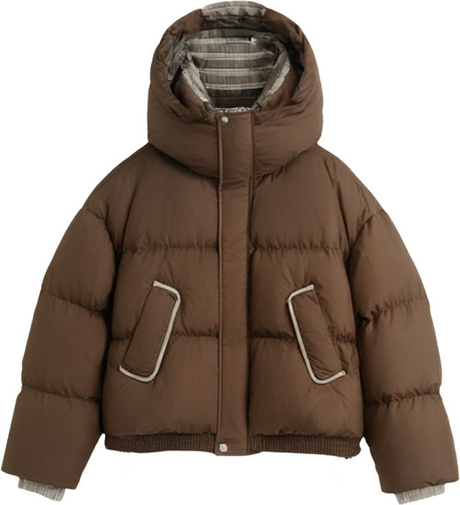 KAMILAN Women's Short Designer Down Jacket – 2025 Winter Collection, Warm White Duck Down Hooded Coat