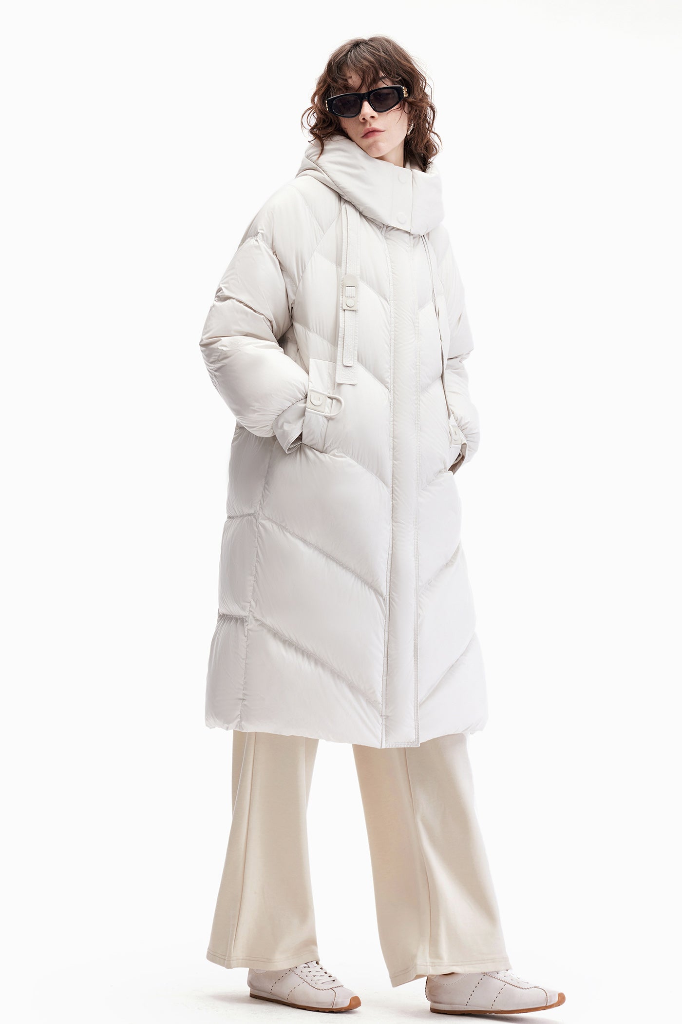 KAMILAN Women's Mid-Length Down Coat – 2025 Winter New White Duck Down Hooded Puffer Jacket