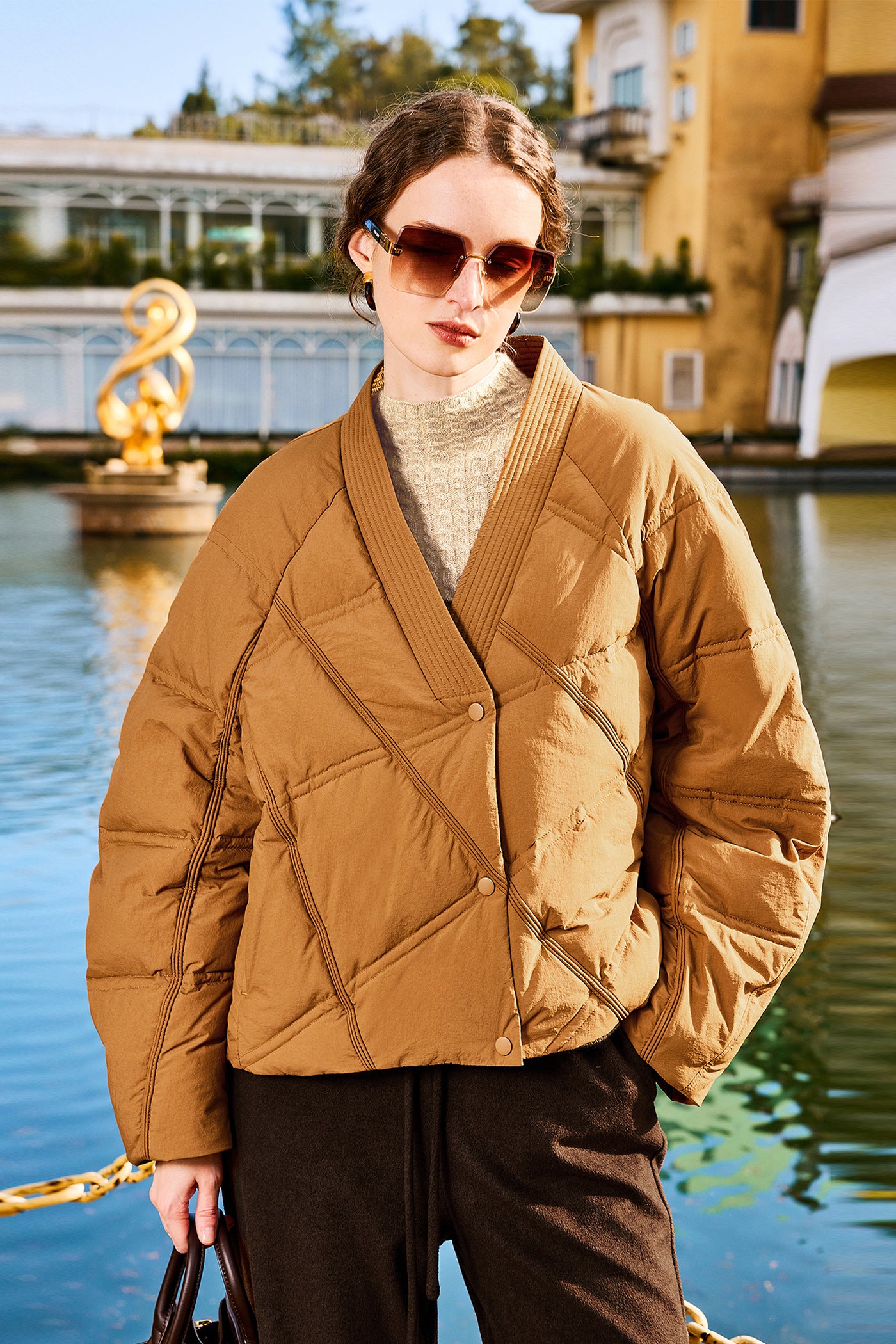 [V-neck X Scarf Neck] KAMILAN Short Down Jacket For Women